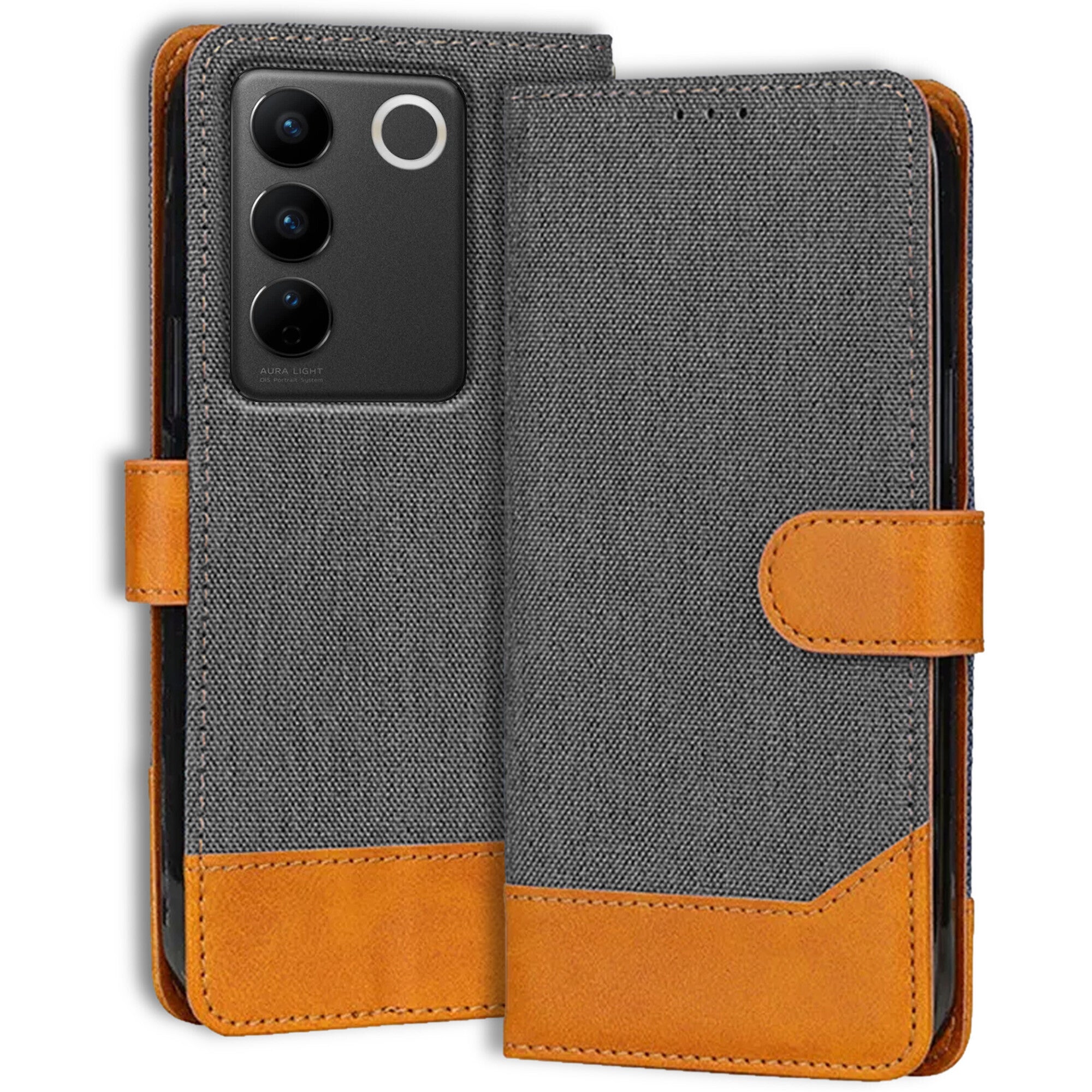 Accesorios Vivo V27 5G denim flip cover – Grey – Image 1 #color_grey
