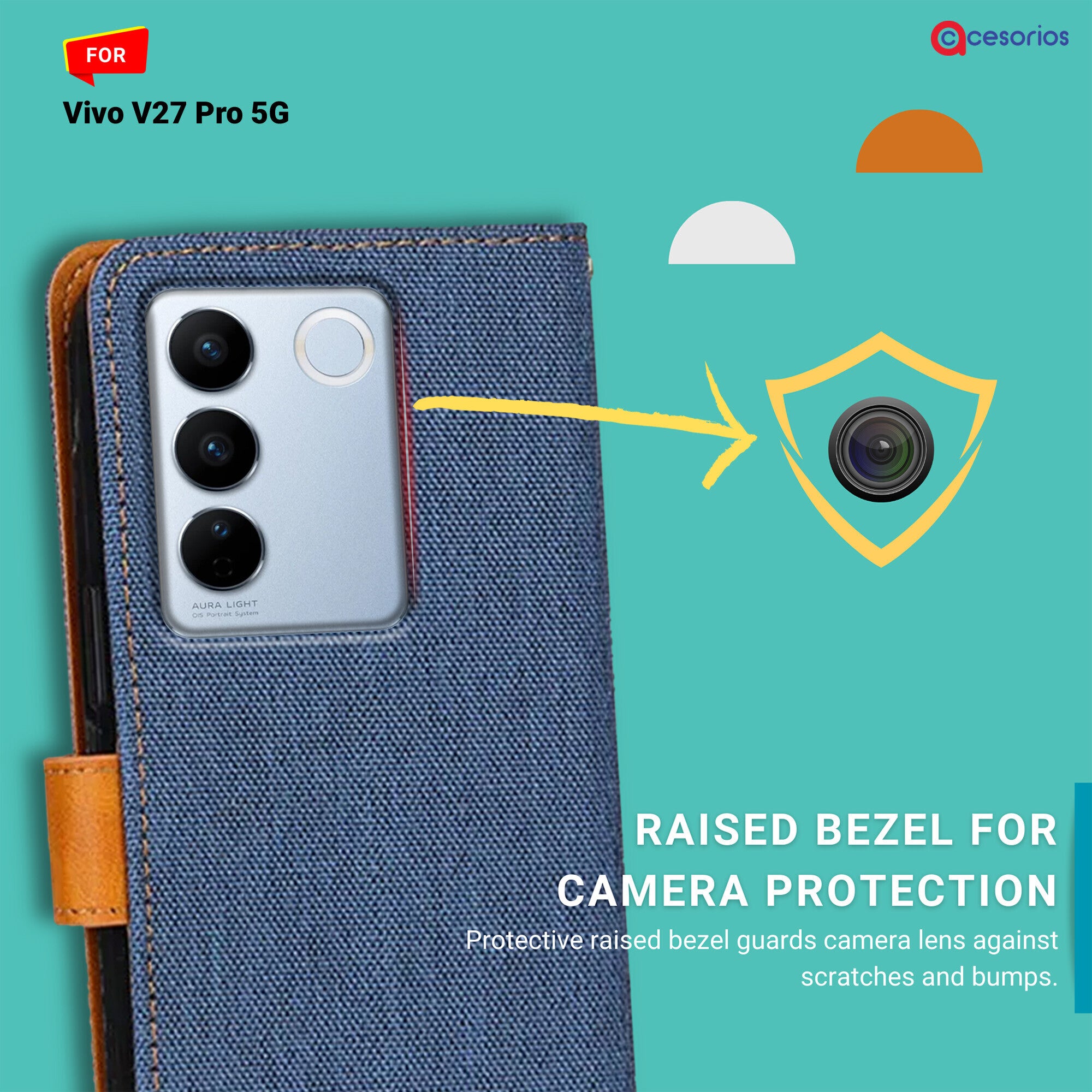 Accesorios Vivo V27 Pro 5G denim flip cover – Blue – Image 2 #color_blue