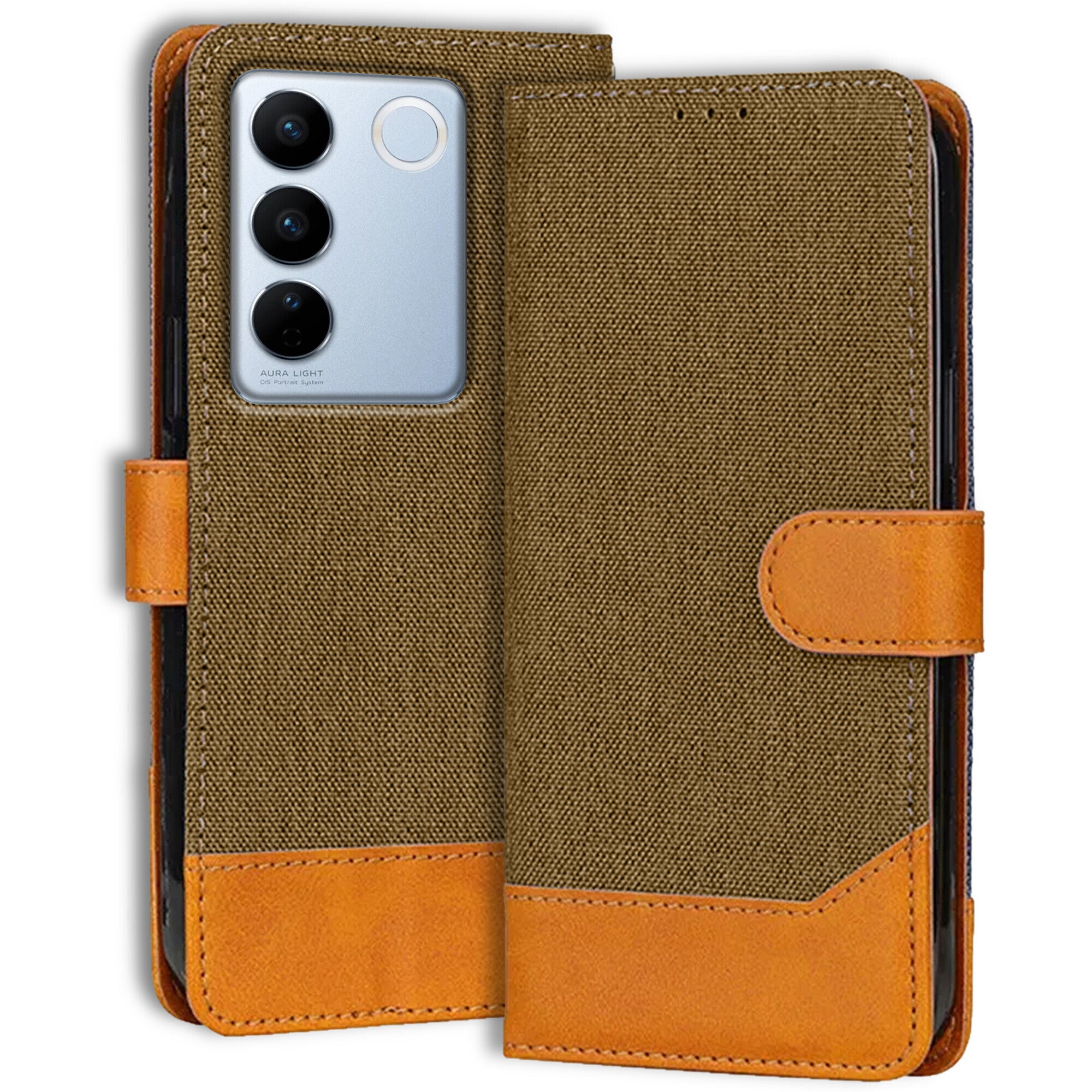Accesorios Vivo V27 Pro 5G denim flip cover – Dark Brown – Image 1 #color_dark brown