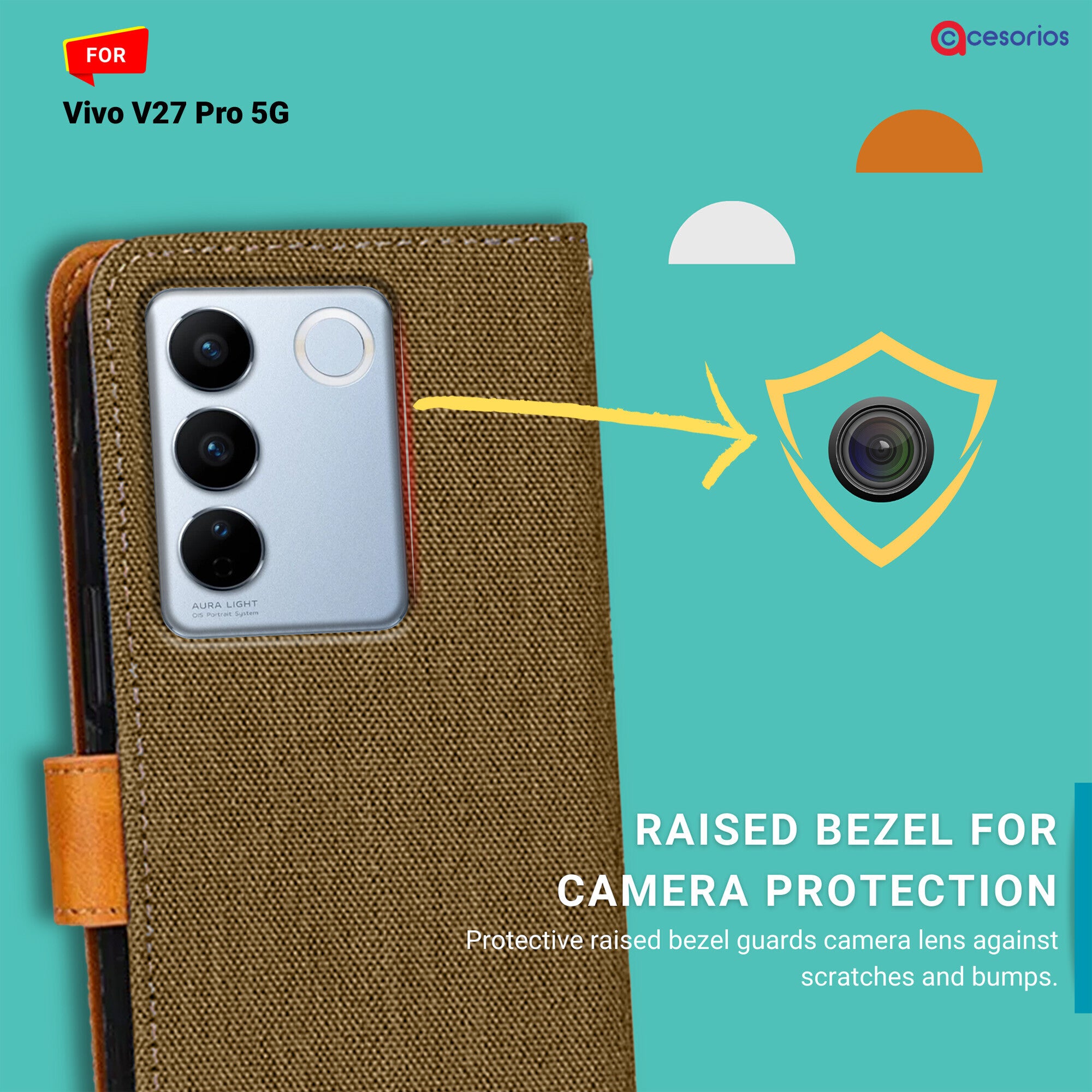 Accesorios Vivo V27 Pro 5G denim flip cover – Dark Brown – Image 2 #color_dark brown