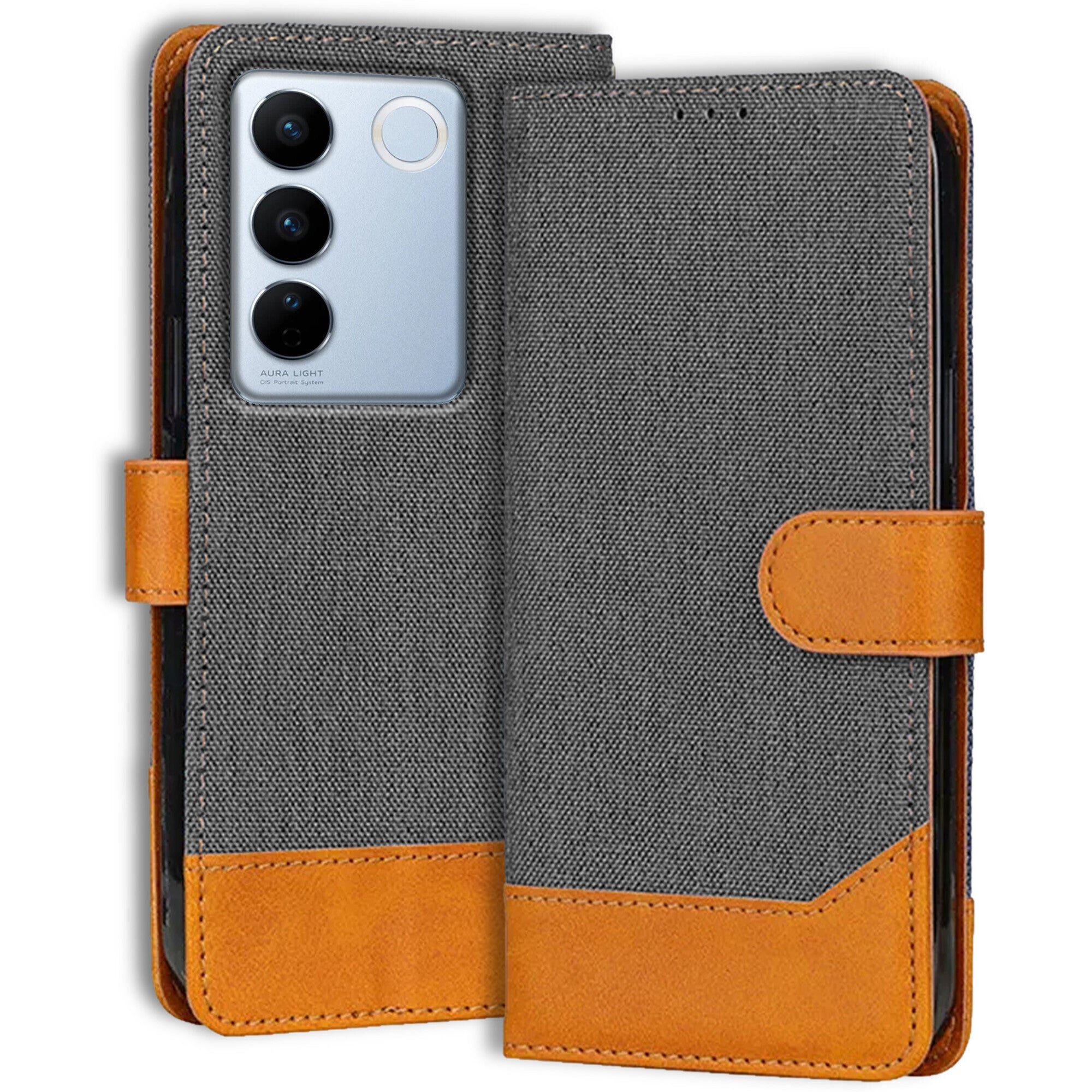 Accesorios Vivo V27 Pro 5G denim flip cover – Grey – Image 1 #color_grey