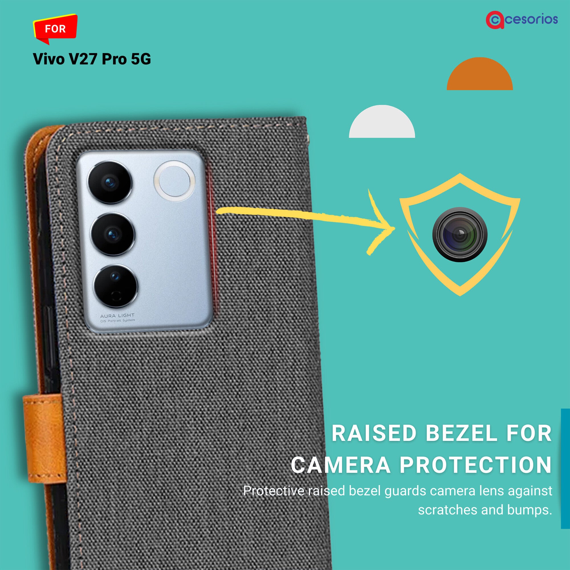 Accesorios Vivo V27 Pro 5G denim flip cover – Grey – Image 2 #color_grey