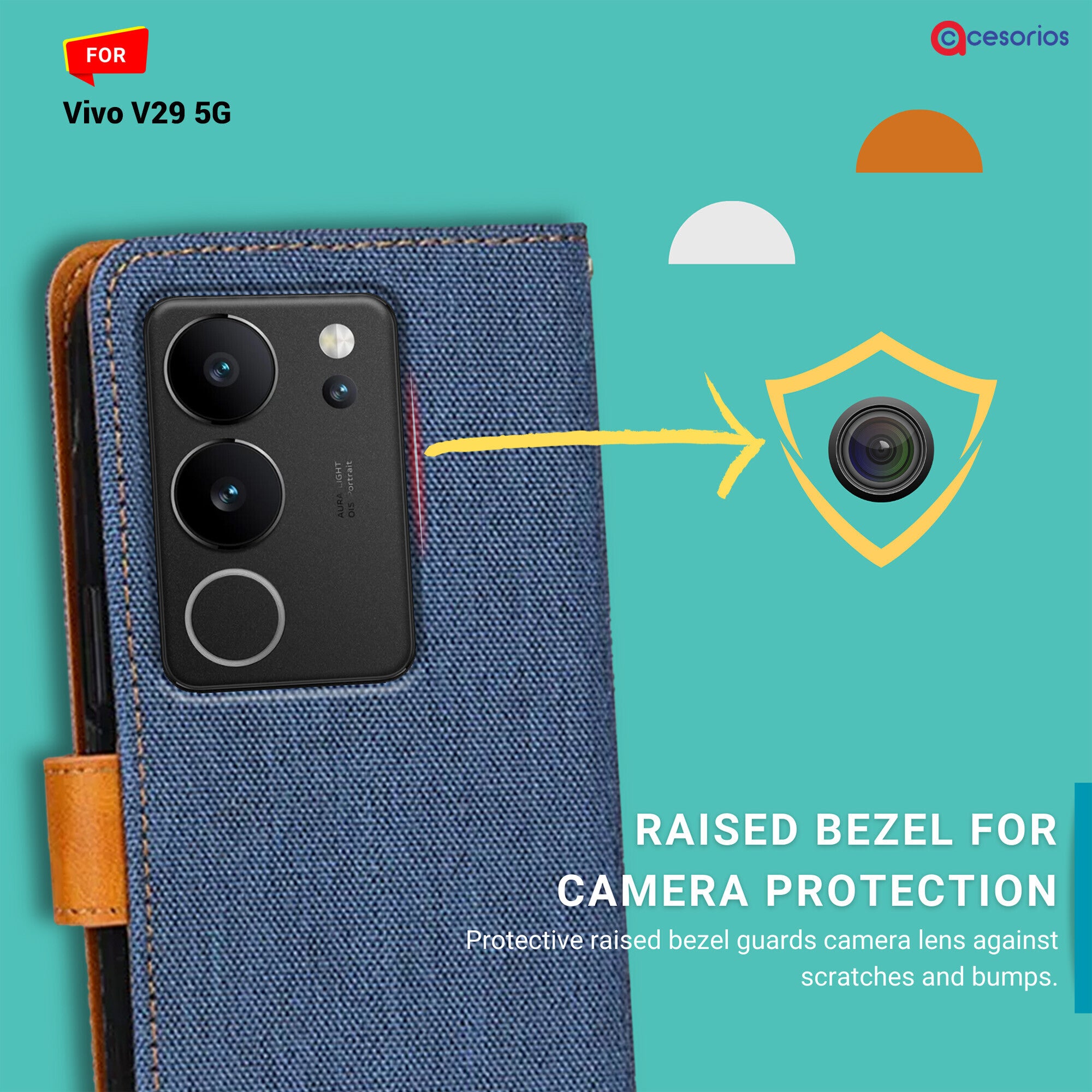 Accesorios Vivo V29 5G denim flip cover – Blue – Image 2 #color_blue