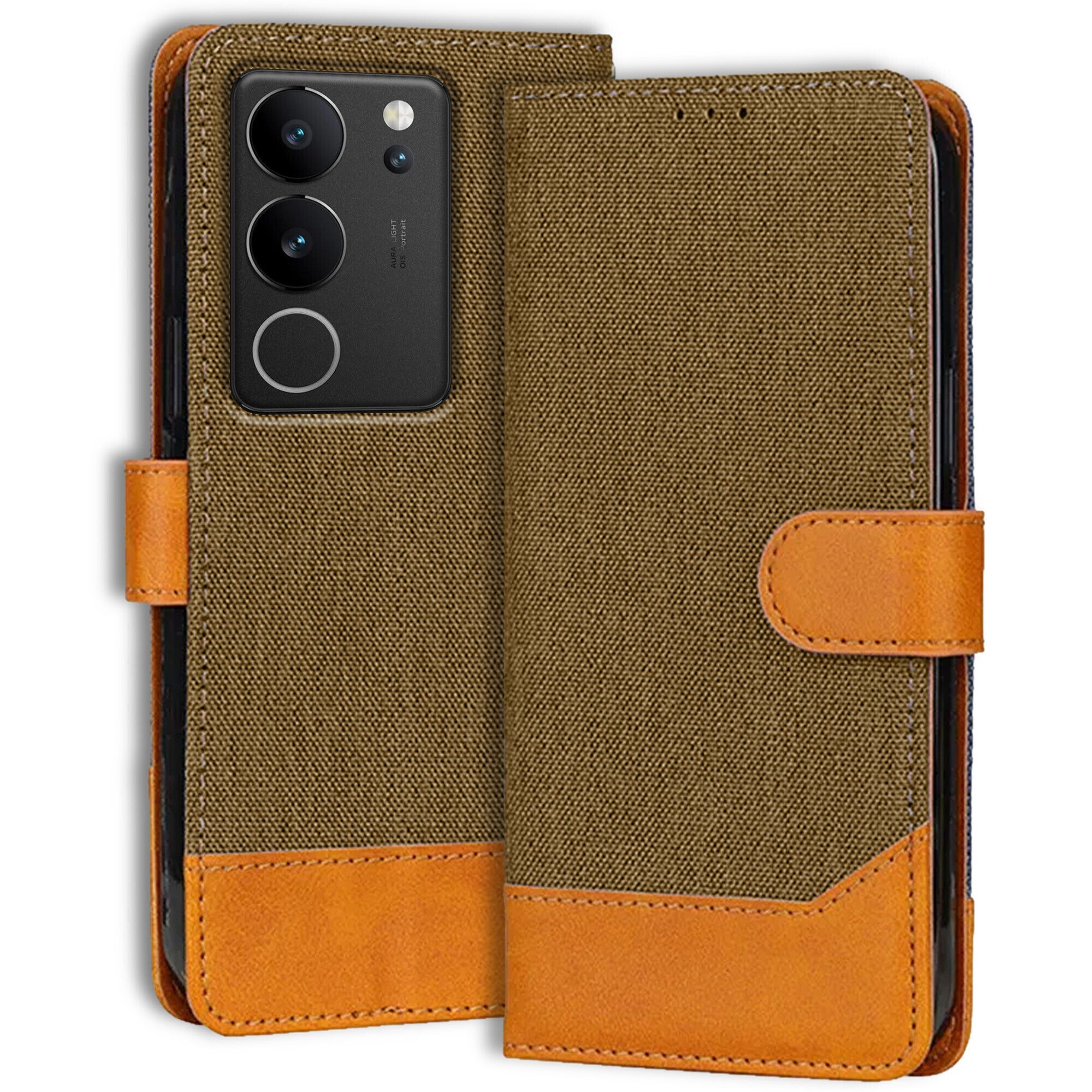 Accesorios Vivo V29 5G denim flip cover – Dark Brown – Image 1 #color_dark brown