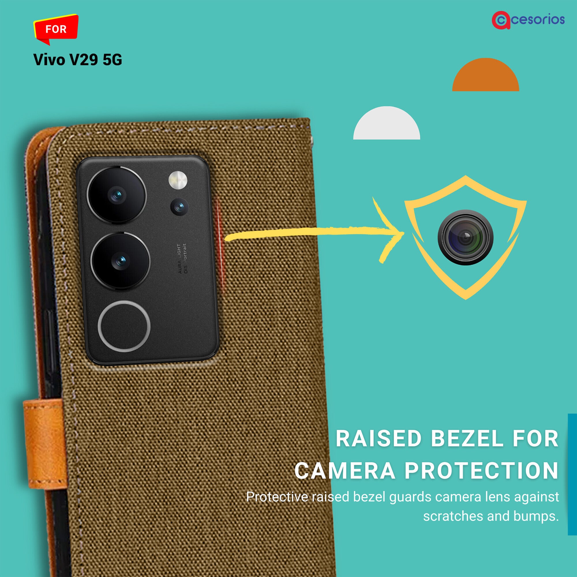 Accesorios Vivo V29 5G denim flip cover – Dark Brown – Image 2 #color_dark brown