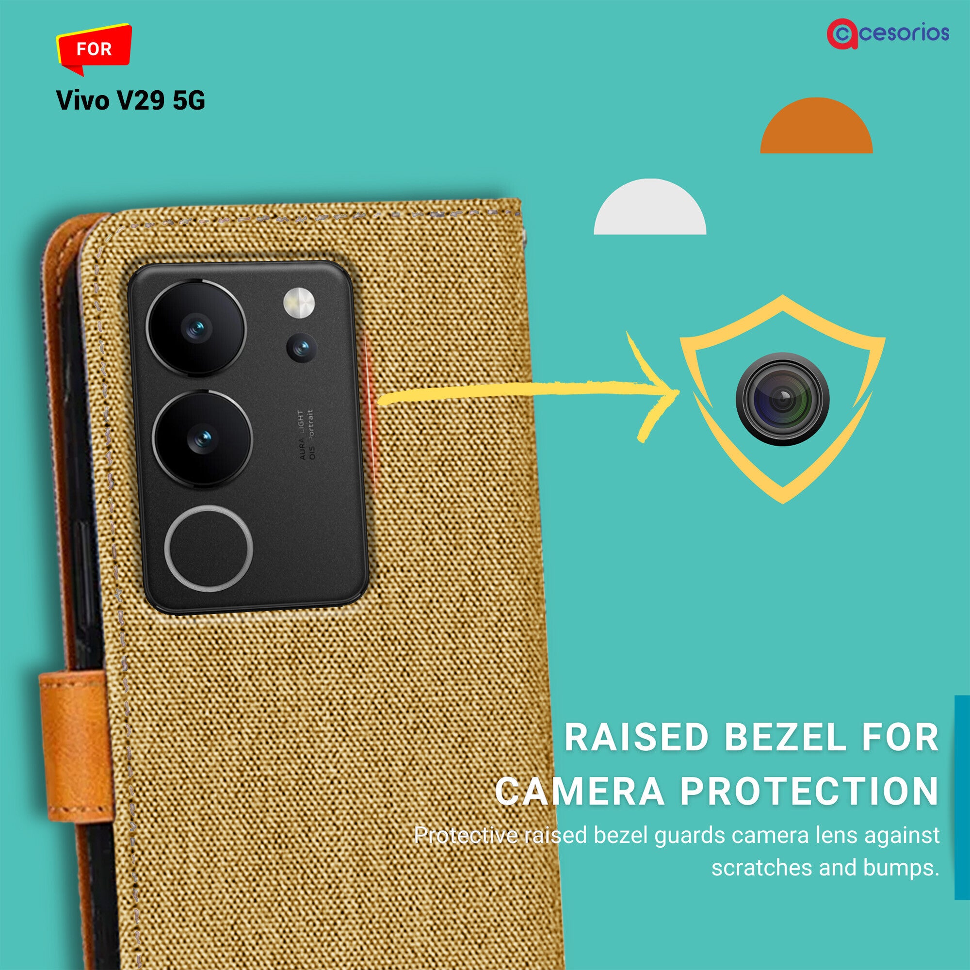 Accesorios Vivo V29 5G denim flip cover – Light Brown – Image 2 #color_light brown