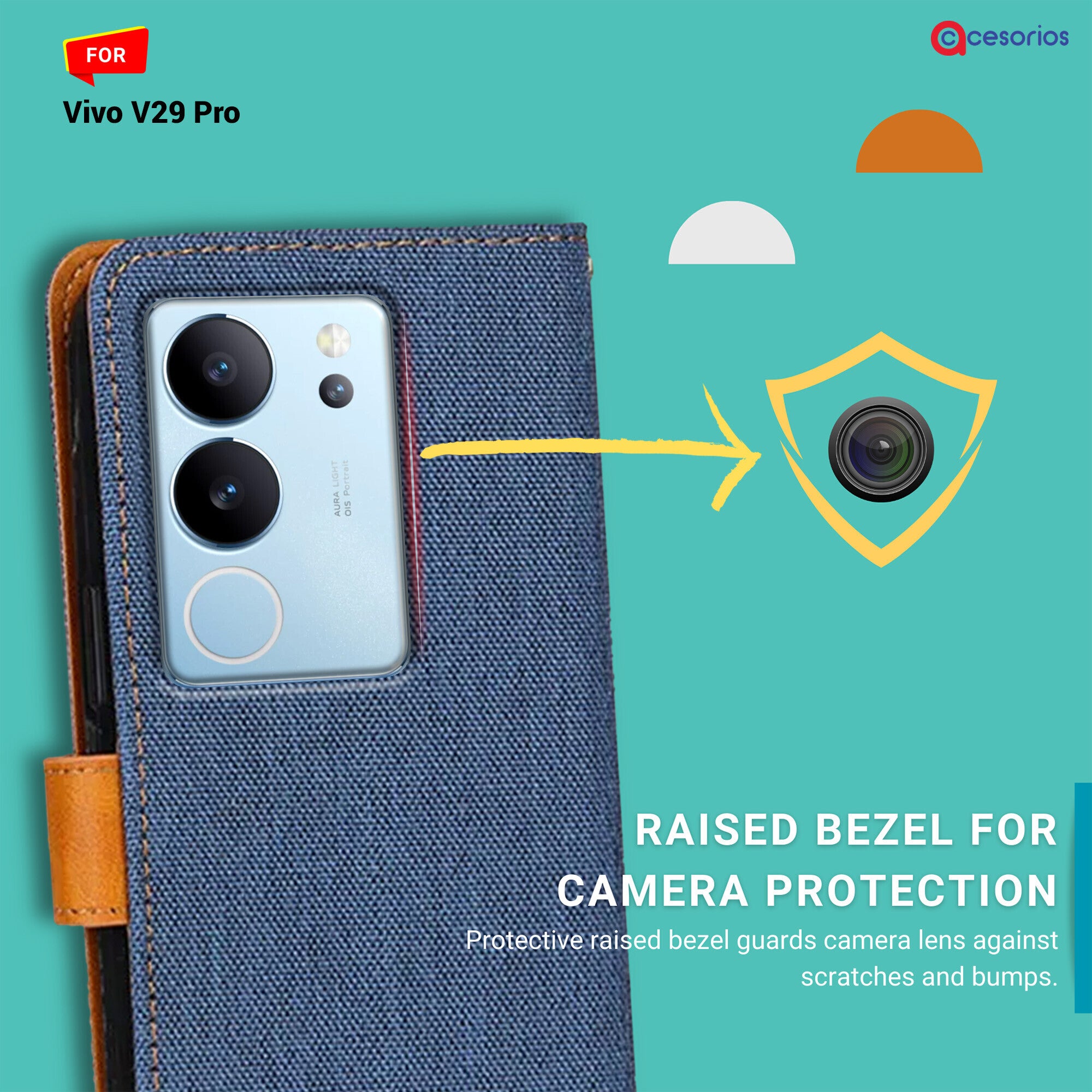 Accesorios Vivo V29 Pro denim flip cover – Blue – Image 2 #color_blue