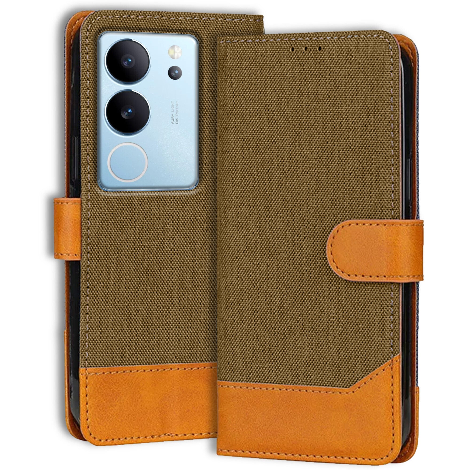 Accesorios Vivo V29 Pro denim flip cover – Dark Brown – Image 1 #color_dark brown