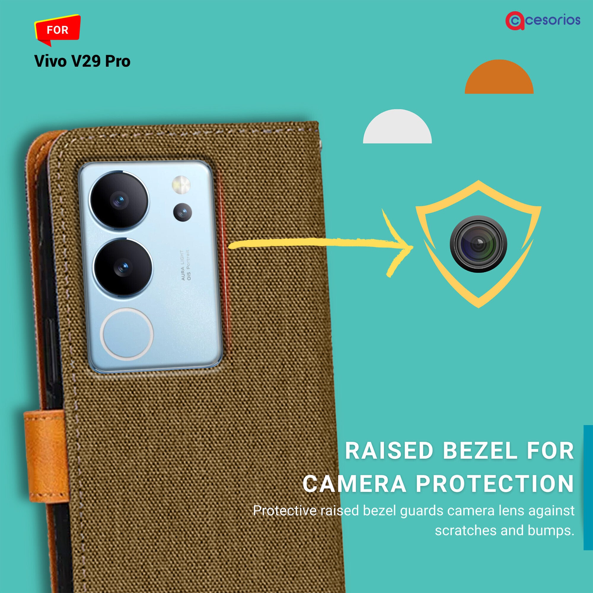 Accesorios Vivo V29 Pro denim flip cover – Dark Brown – Image 2 #color_dark brown