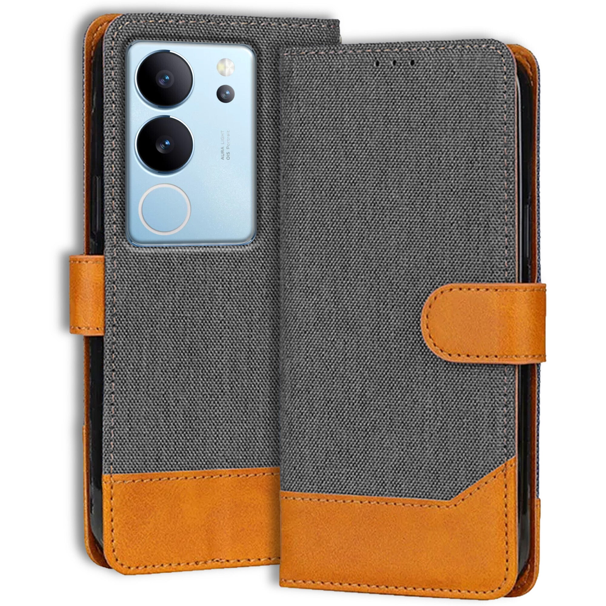 Accesorios Vivo V29 Pro denim flip cover – Grey – Image 1 #color_grey