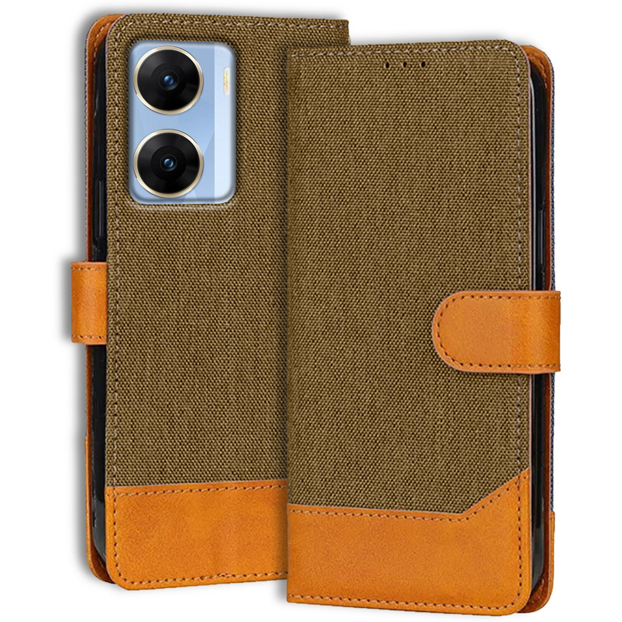 Accesorios Vivo V29E denim flip cover – Dark Brown – Image 1 #color_dark brown