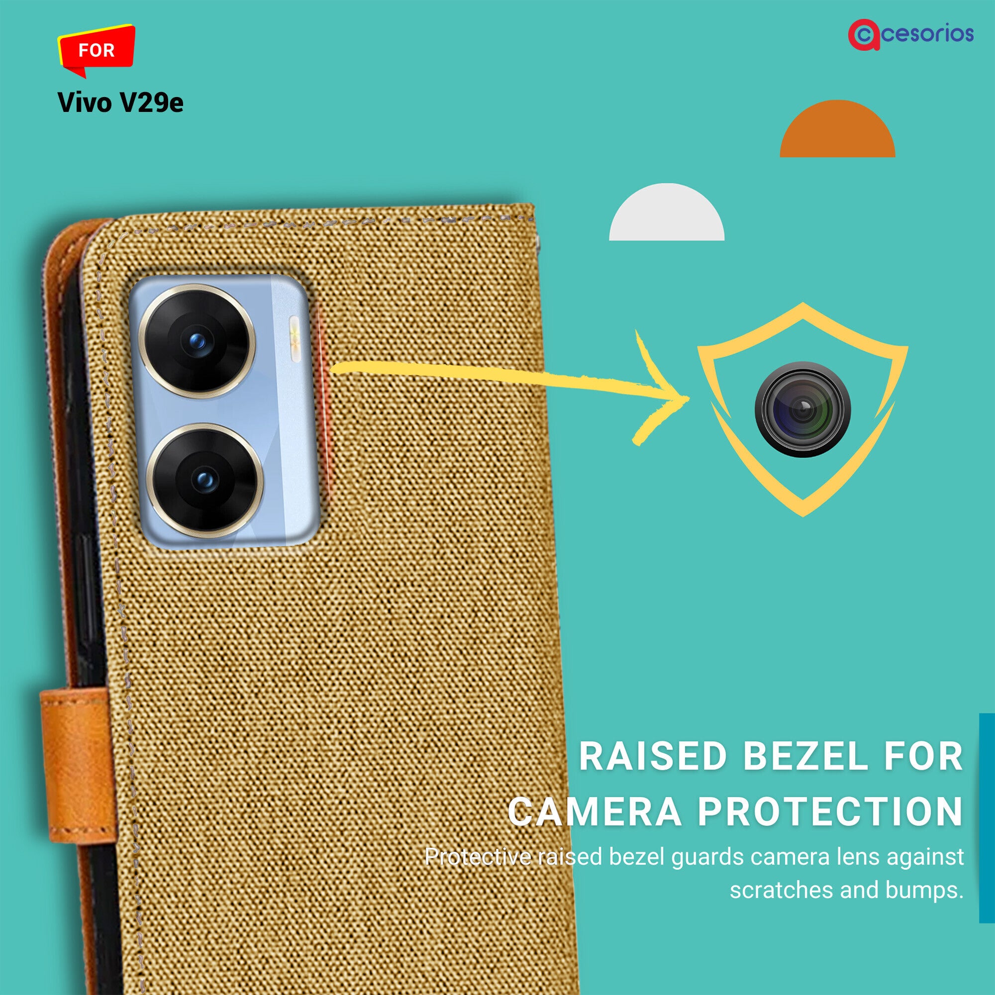Accesorios Vivo V29E denim flip cover – Light Brown – Image 2 #color_light brown