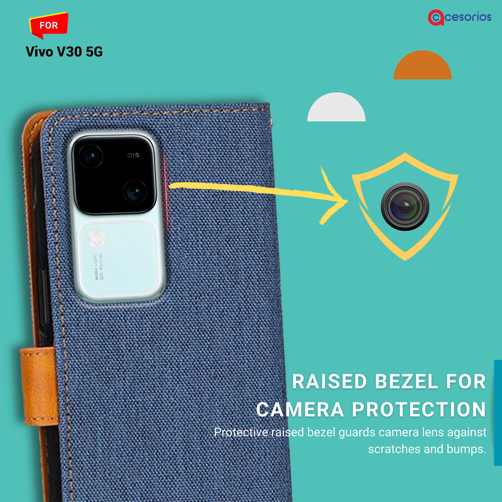Accesorios Vivo V30 5G denim flip cover – Blue – Image 2 #color_blue