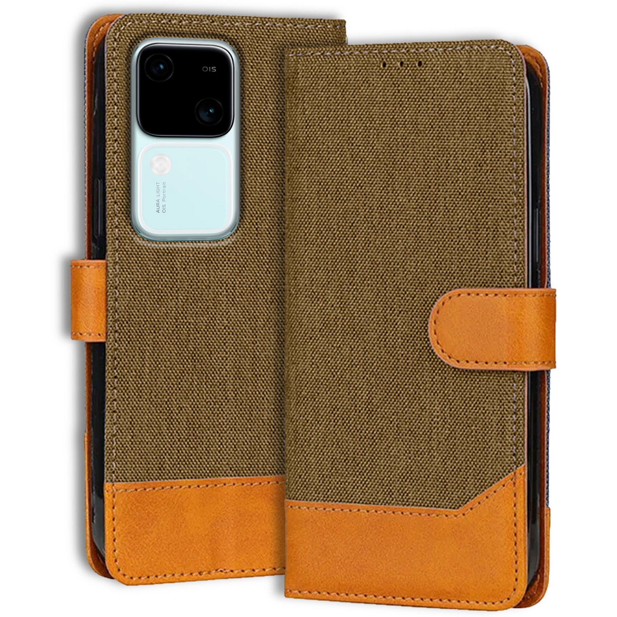 Accesorios Vivo V30 5G denim flip cover – Dark Brown – Image 1 #color_dark brown