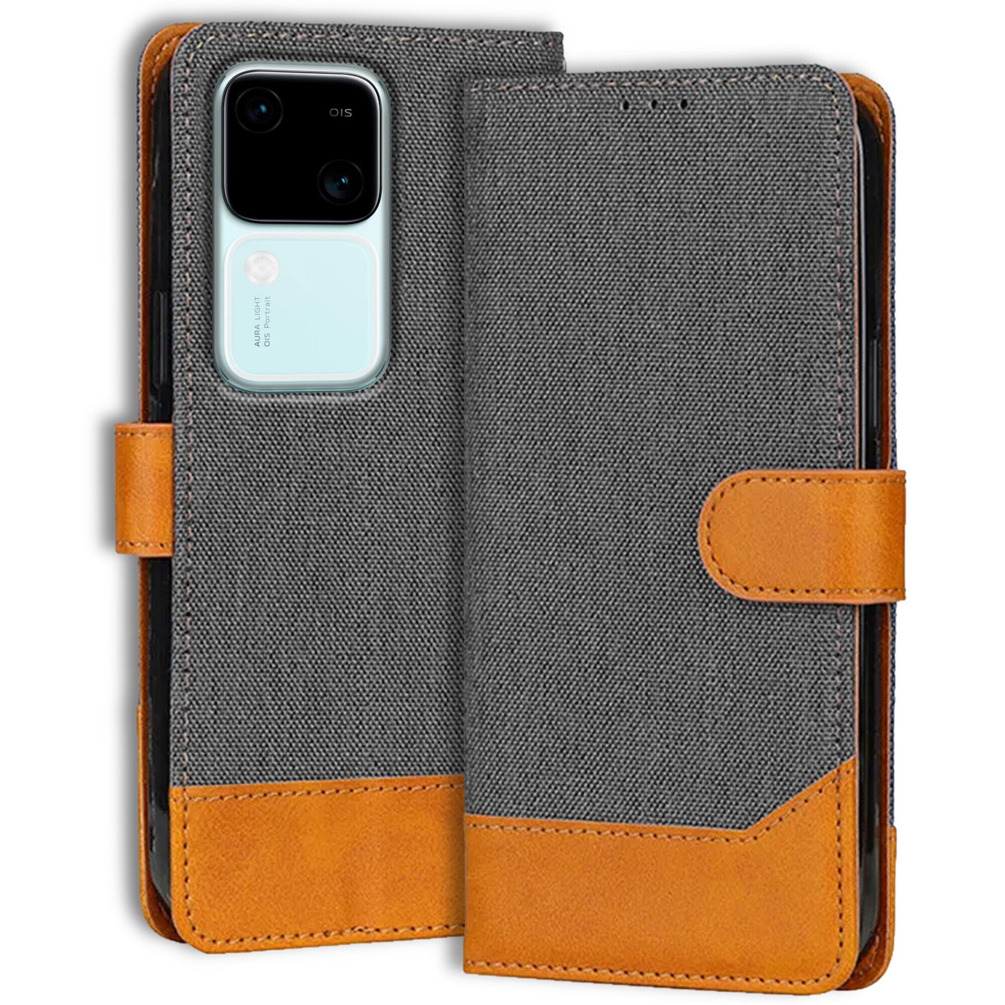 Accesorios Vivo V30 5G denim flip cover – Grey – Image 1 #color_grey