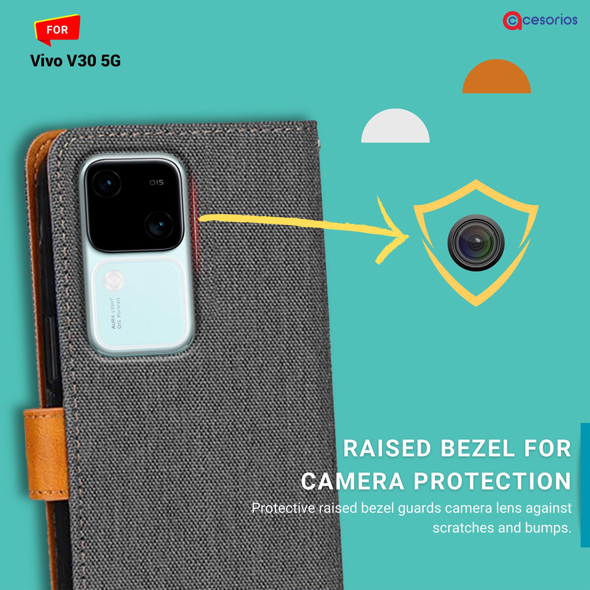 Accesorios Vivo V30 5G denim flip cover – Grey – Image 2 #color_grey
