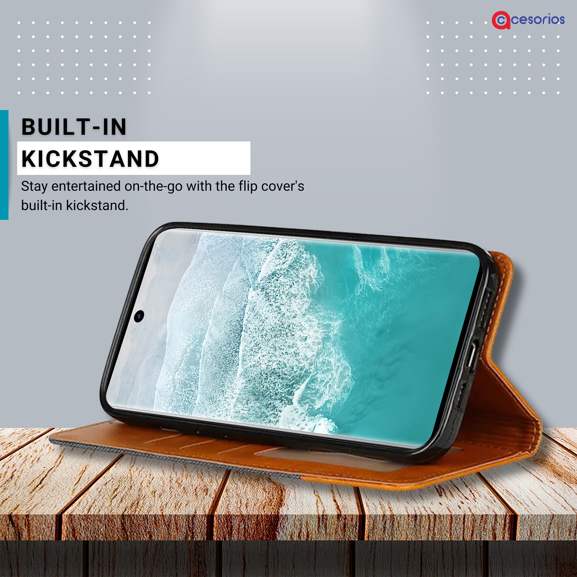 Accesorios Vivo V30 5G denim flip cover – Grey – Image 4 #color_grey