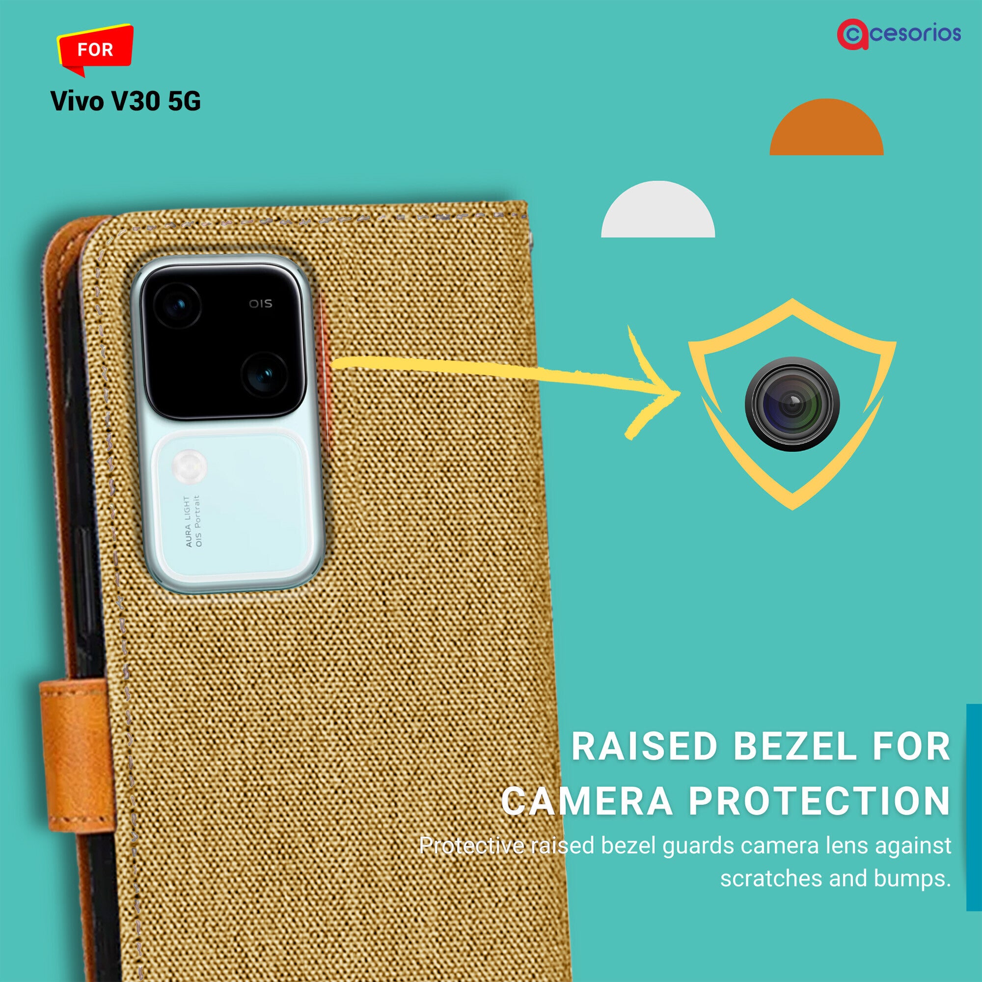 Accesorios Vivo V30 5G denim flip cover – Light Brown – Image 2 #color_light brown