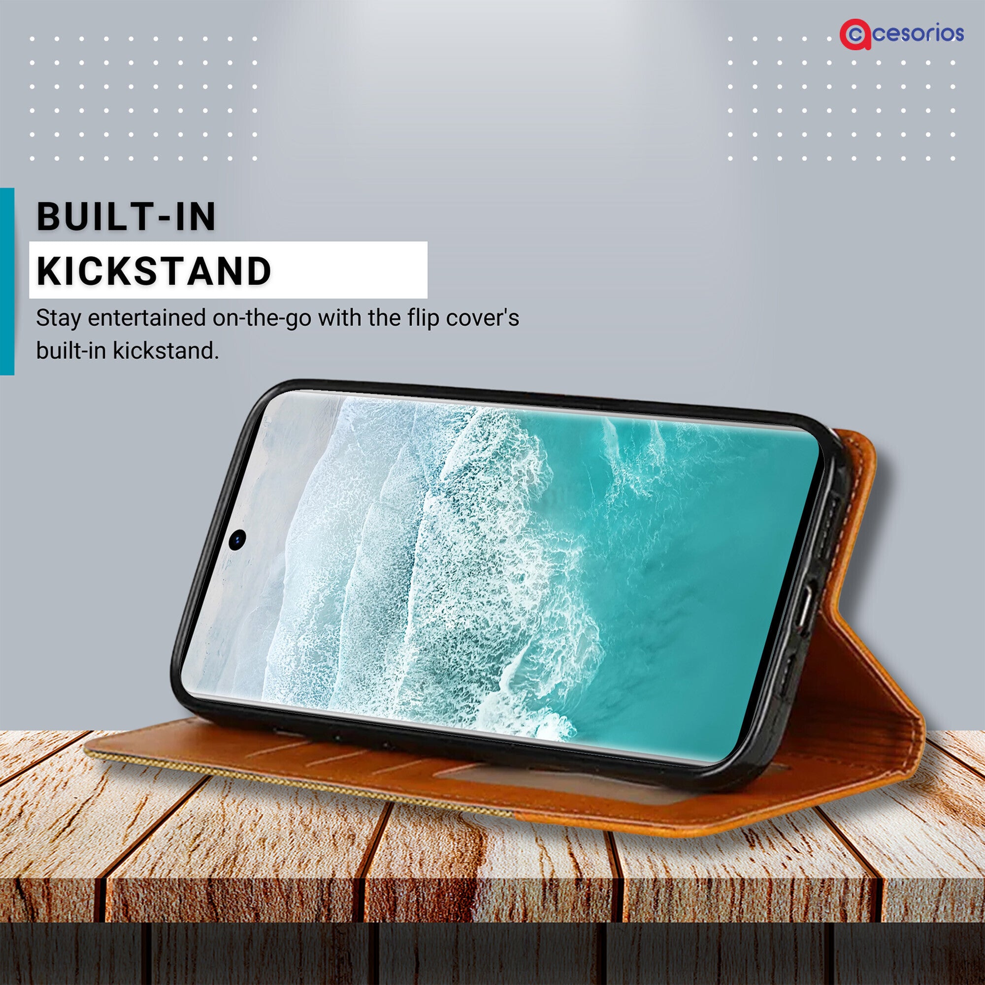 Accesorios Vivo V30 5G denim flip cover – Light Brown – Image 4 #color_light brown