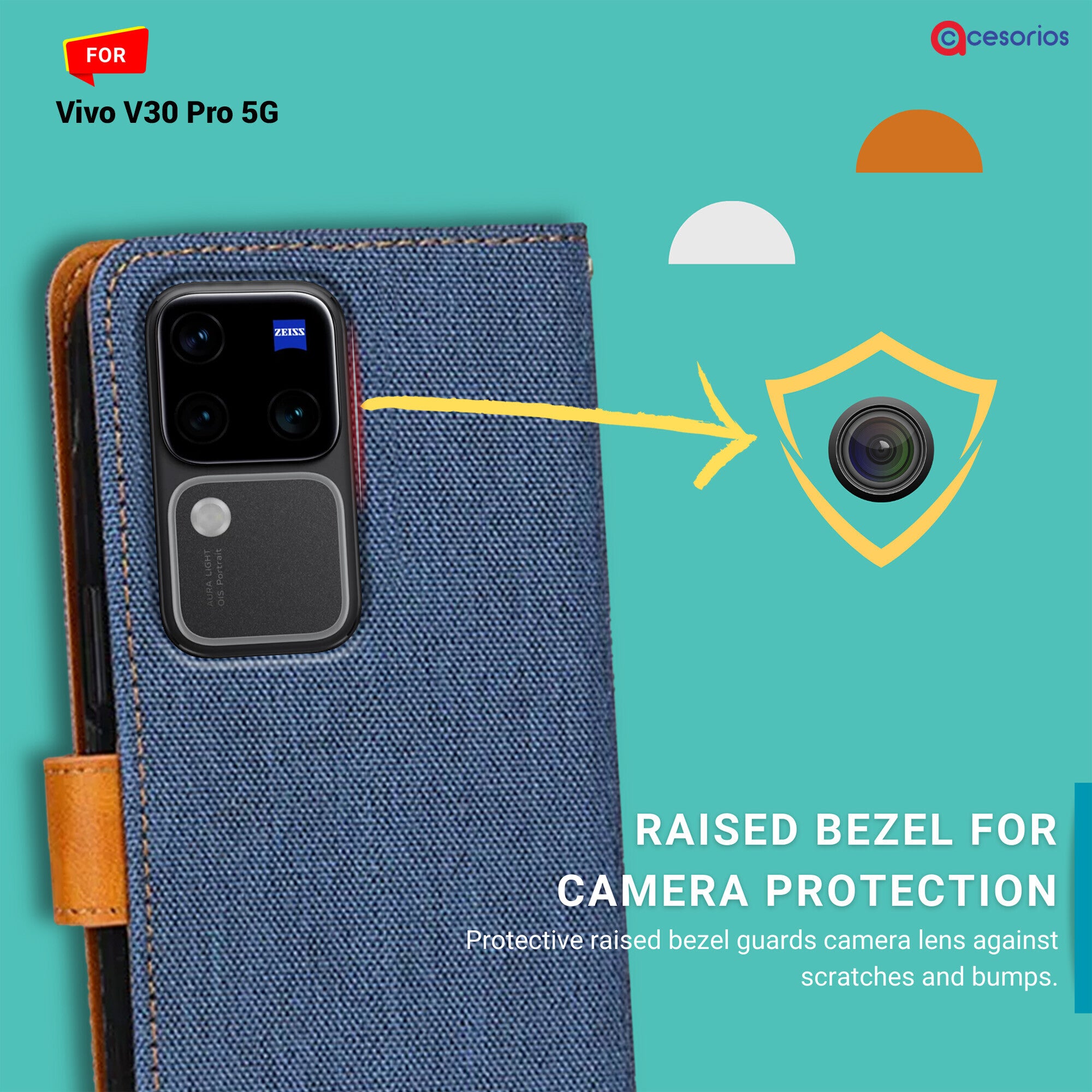 Accesorios Vivo V30 Pro 5G denim flip cover – Blue – Image 2 #color_blue
