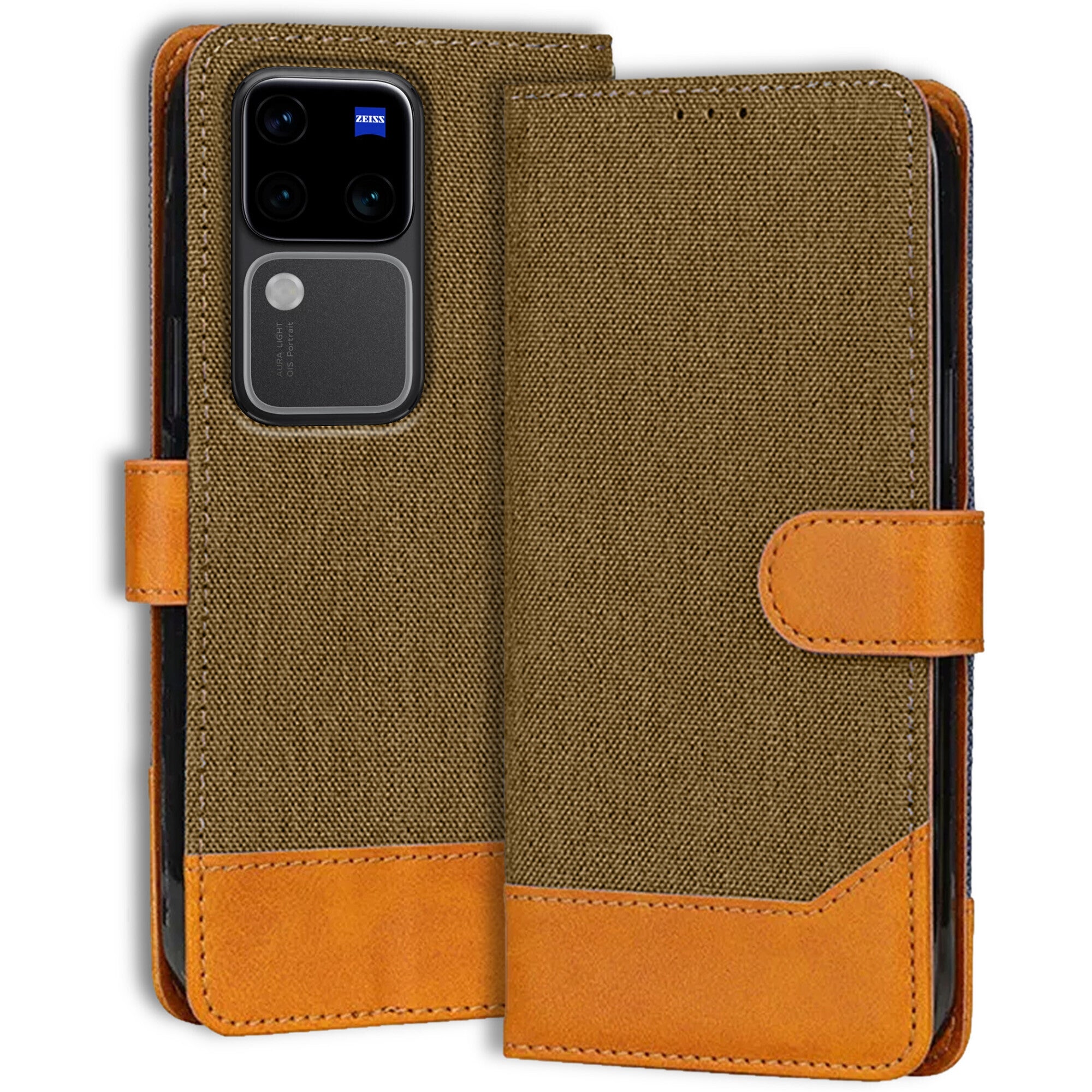 Accesorios Vivo V30 Pro 5G denim flip cover – Dark Brown – Image 1 #color_dark brown