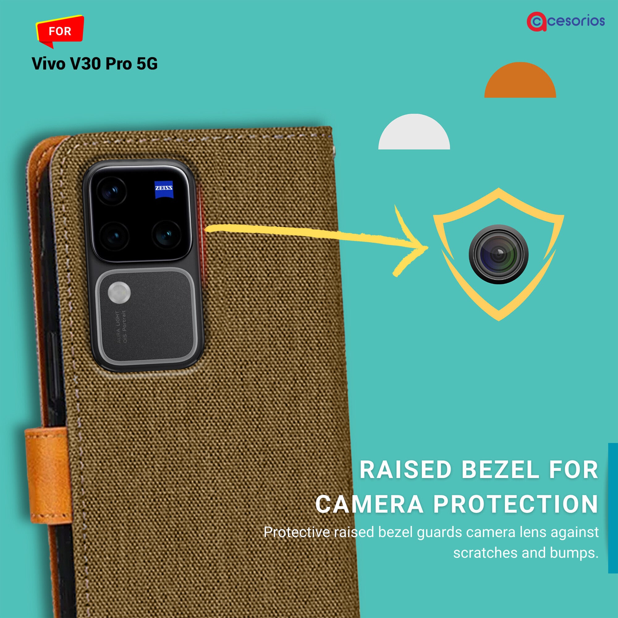 Accesorios Vivo V30 Pro 5G denim flip cover – Dark Brown – Image 2 #color_dark brown