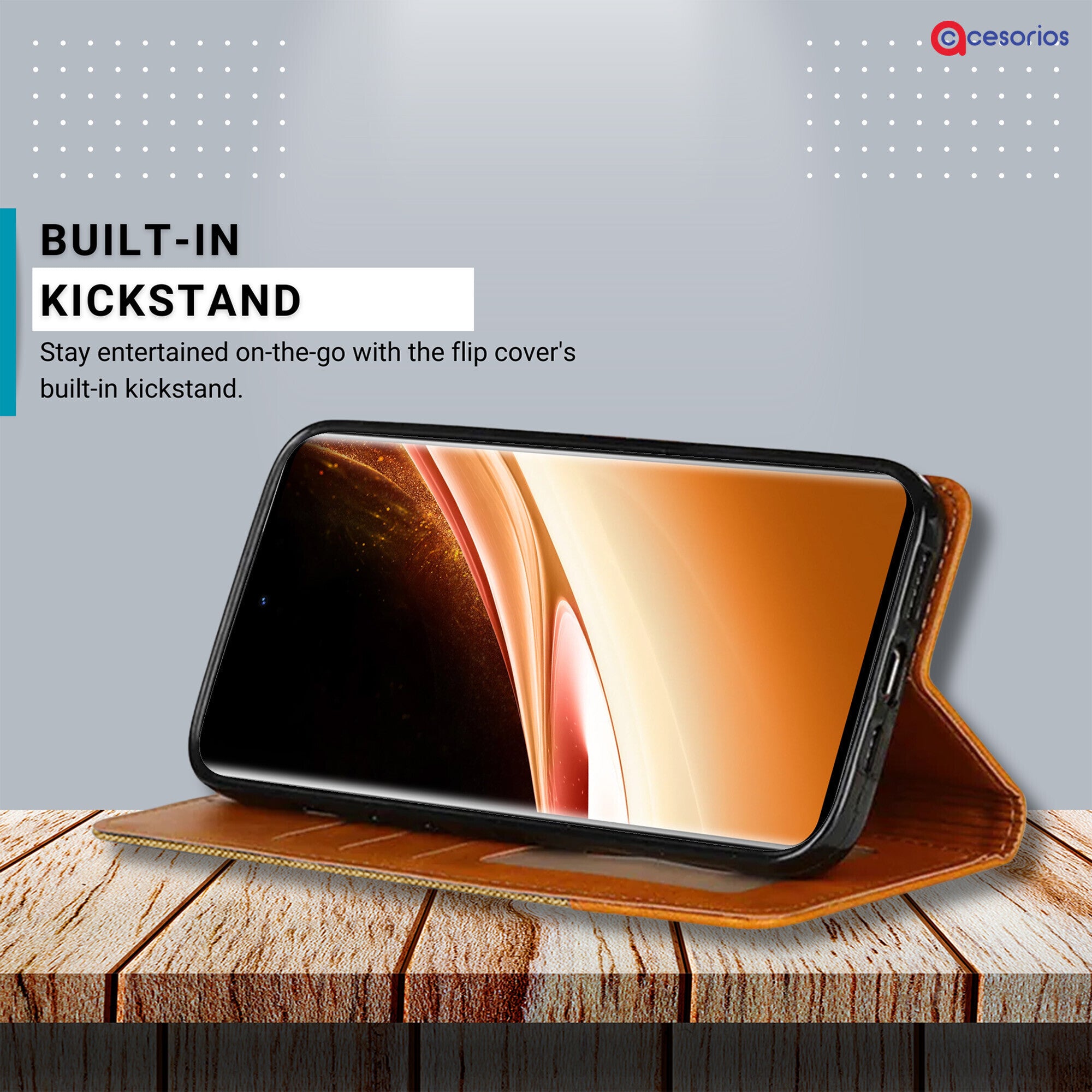 Accesorios Vivo V30 Pro 5G denim flip cover – Light Brown – Image 4 #color_light brown