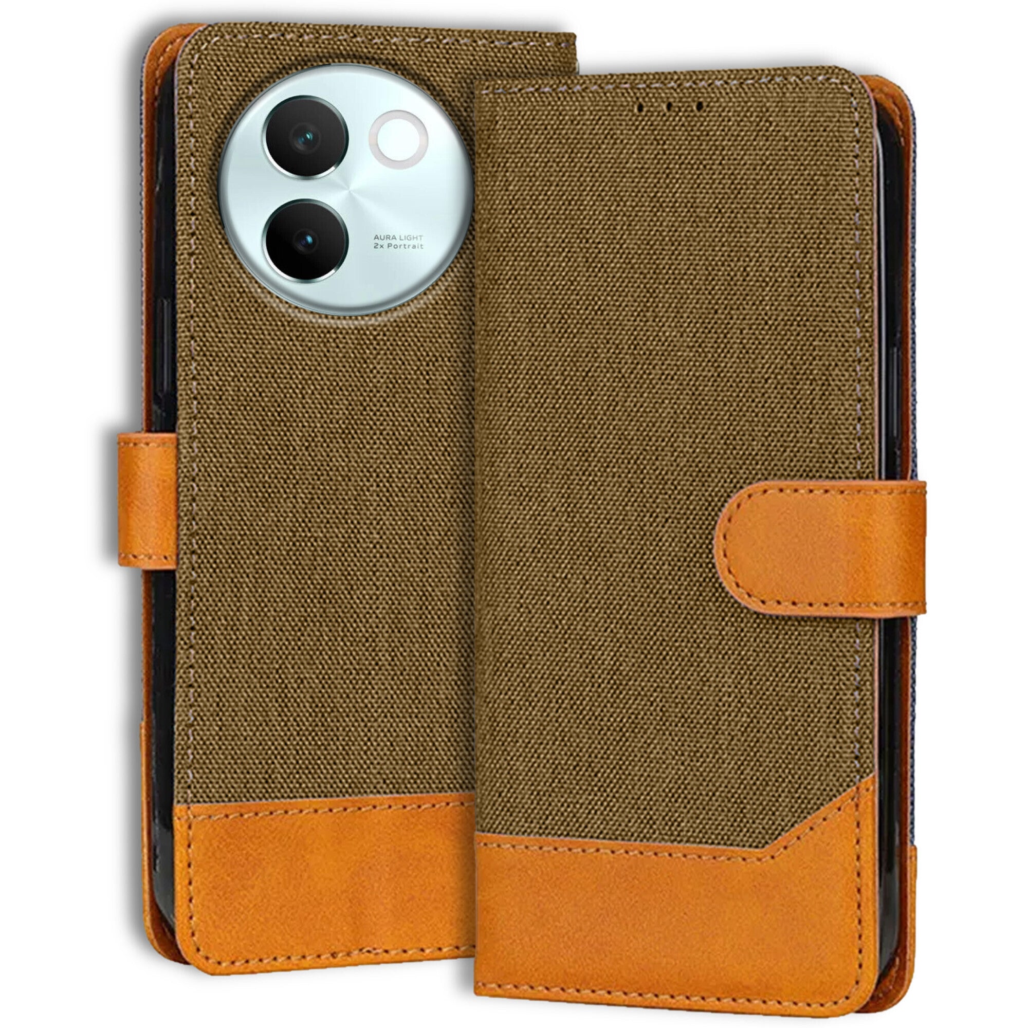 Accesorios Vivo V30E denim flip cover – Dark Brown – Image 1 #color_dark brown