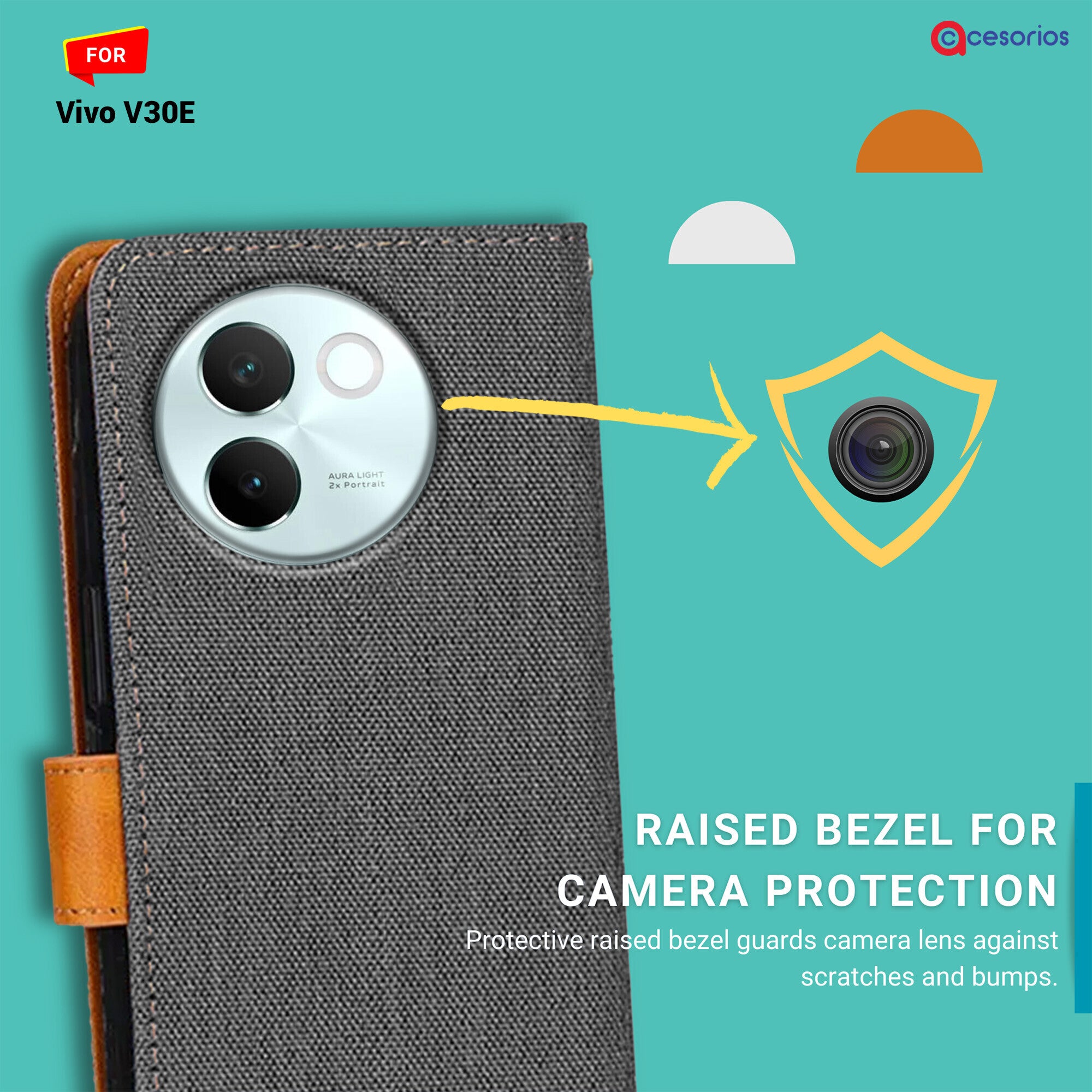 Accesorios Vivo V30E denim flip cover – Grey – Image 2 #color_grey