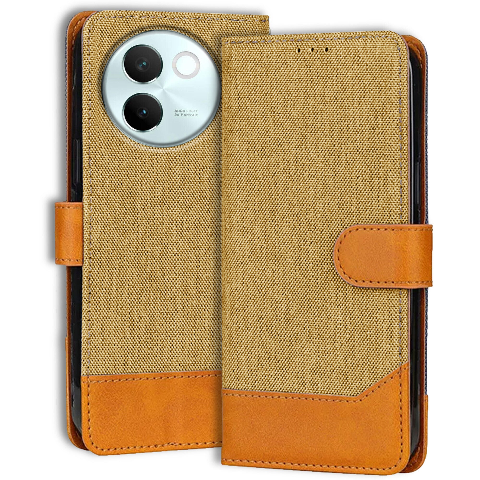 Accesorios Vivo V30E denim flip cover – Light Brown – Image 1 #color_light brown
