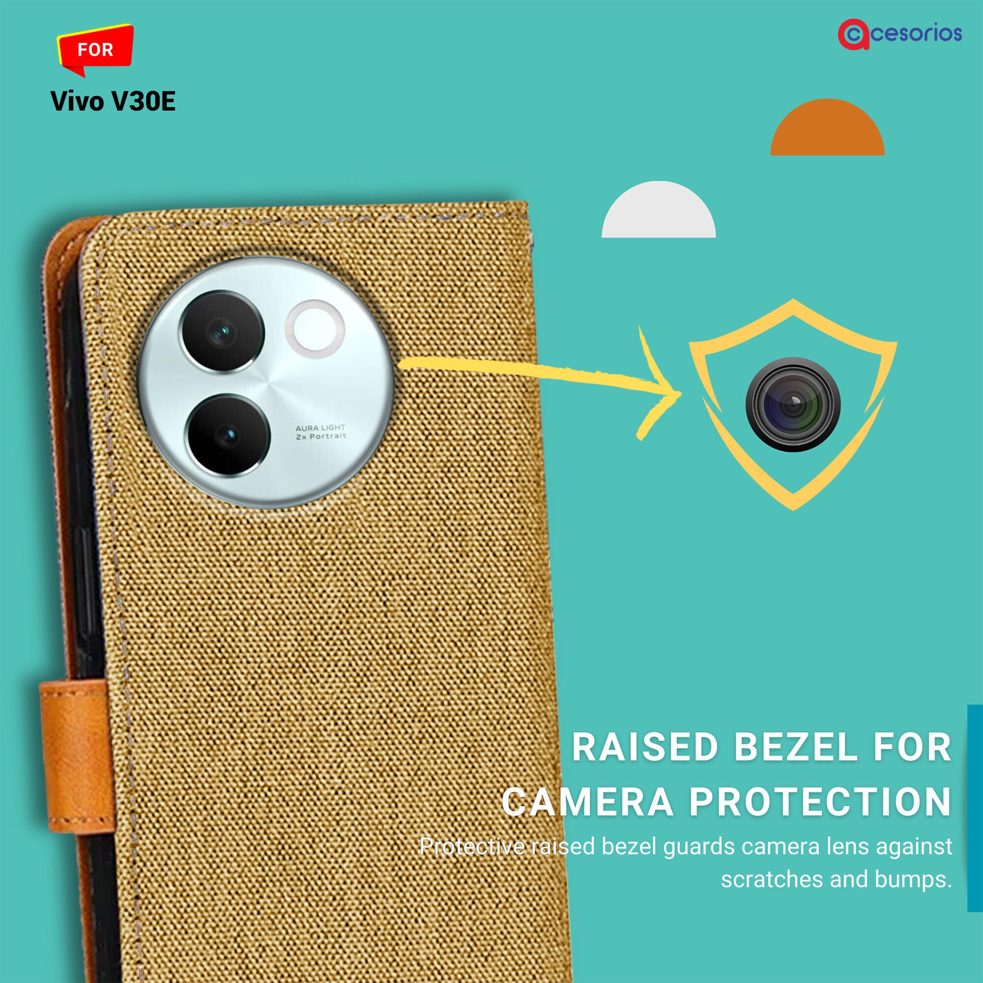 Accesorios Vivo V30E denim flip cover – Light Brown – Image 2 #color_light brown