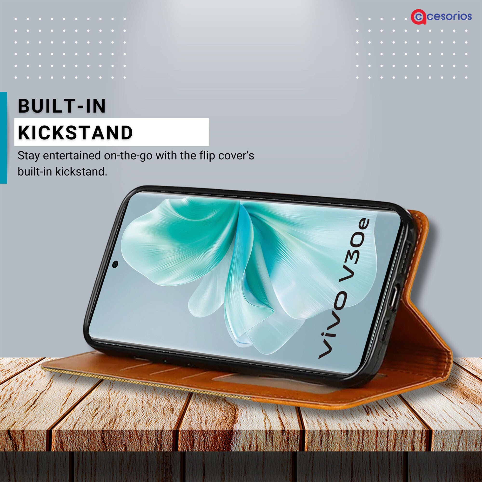 Accesorios Vivo V30E denim flip cover – Light Brown – Image 4 #color_light brown