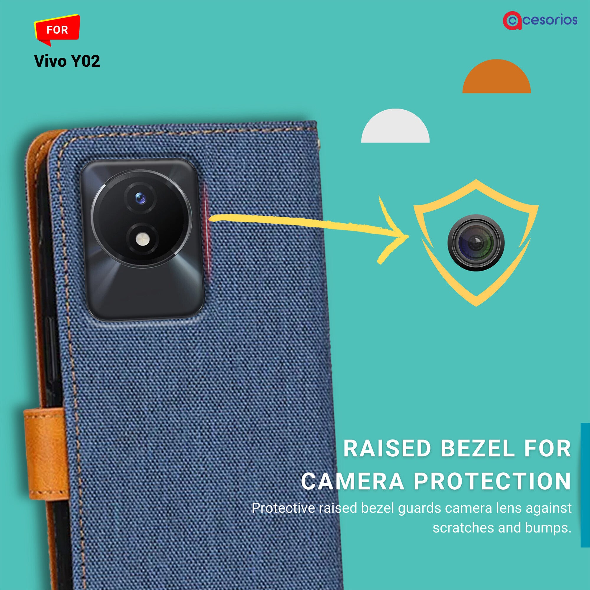 Accesorios Vivo Y02 denim flip cover – Blue – Image 2 #color_blue