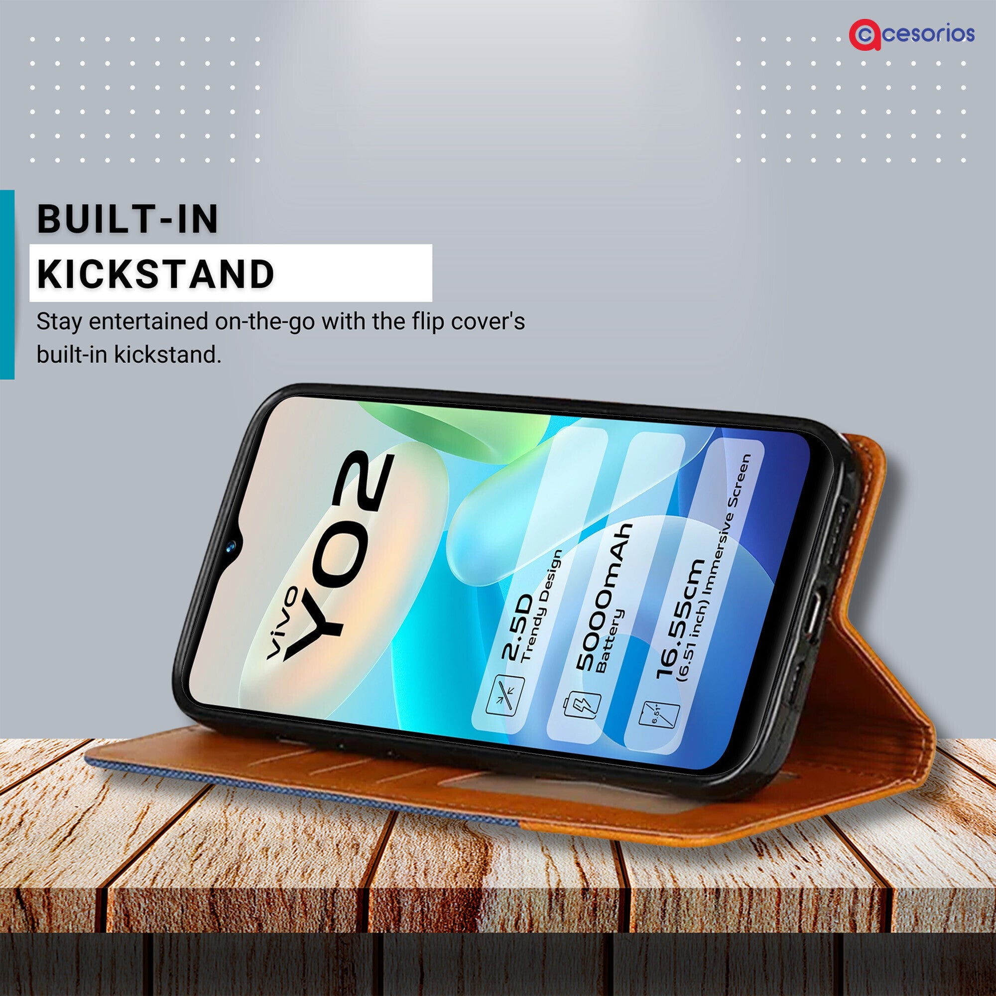 Accesorios Vivo Y02 denim flip cover – Blue – Image 4 #color_blue