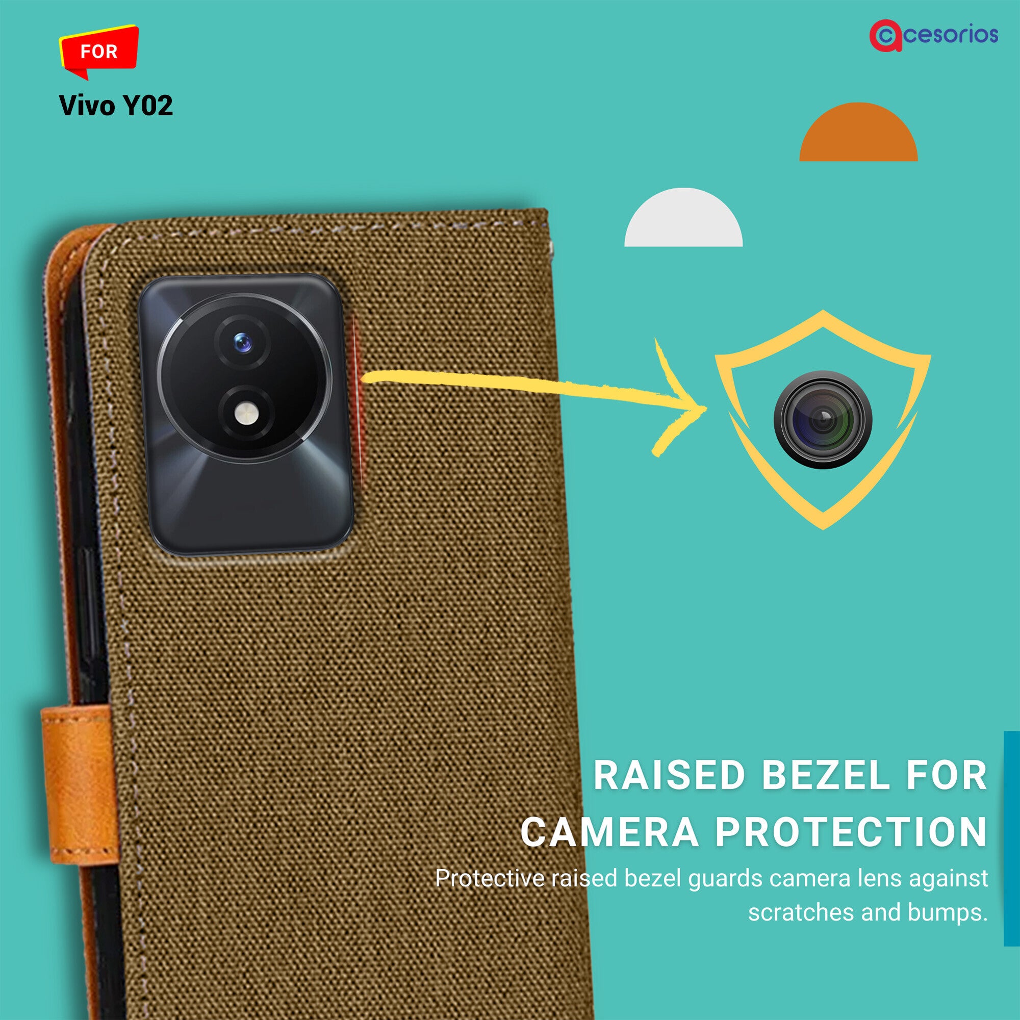 Accesorios Vivo Y02 denim flip cover – Dark Brown – Image 2 #color_dark brown