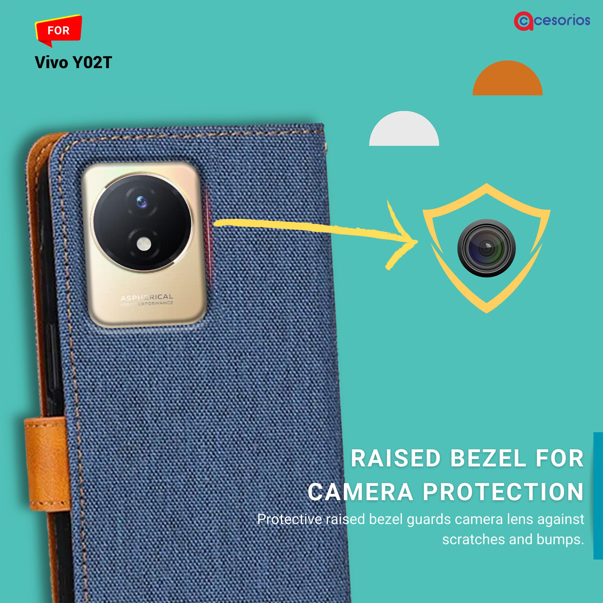 Accesorios Vivo Y02T denim flip cover – Blue – Image 2 #color_blue