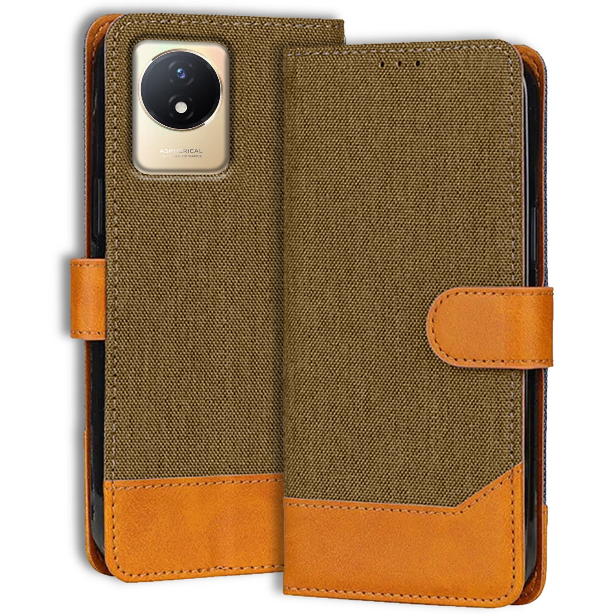 Accesorios Vivo Y02T denim flip cover – Dark Brown – Image 1 #color_dark brown
