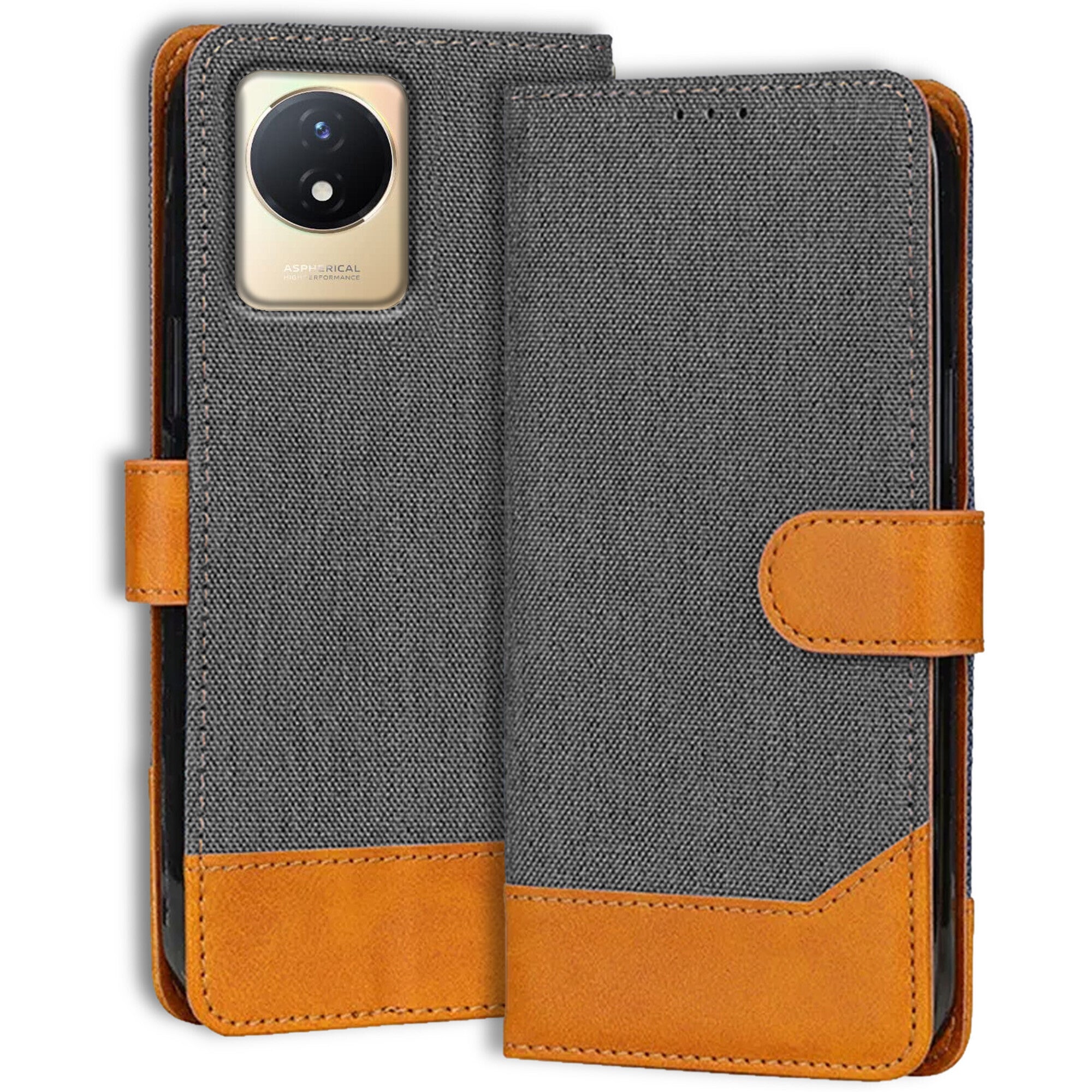 Accesorios Vivo Y02T denim flip cover – Grey – Image 1 #color_grey