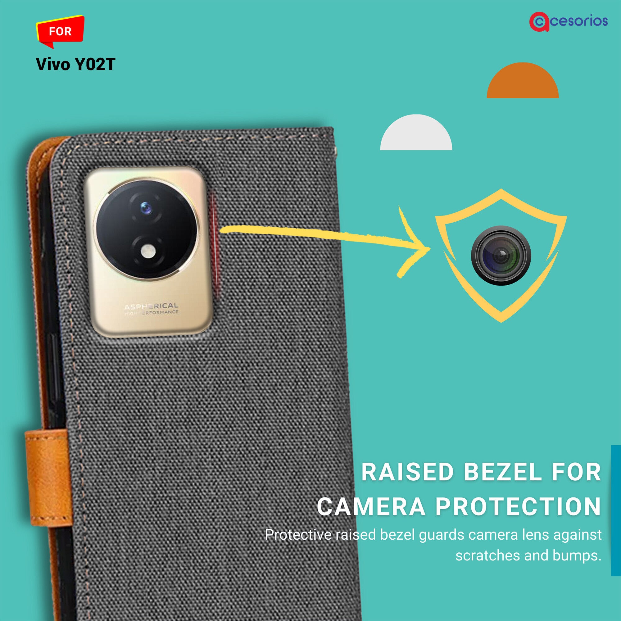 Accesorios Vivo Y02T denim flip cover – Grey – Image 2 #color_grey