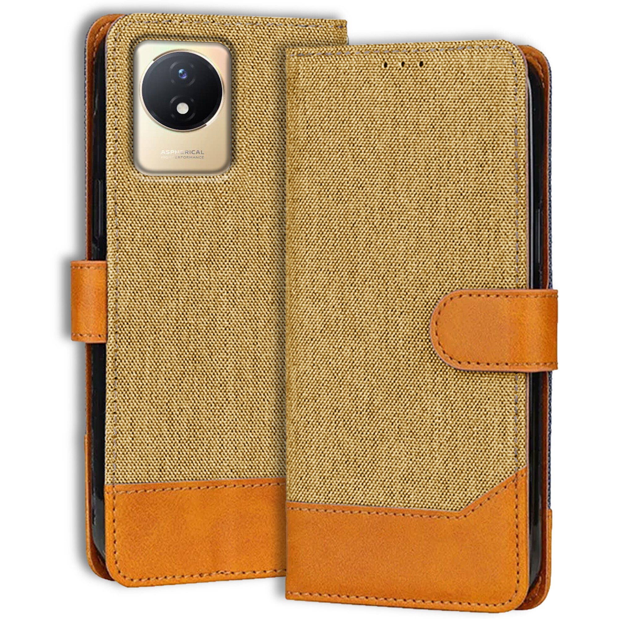 Accesorios Vivo Y02T denim flip cover – Light Brown – Image 1 #color_light brown