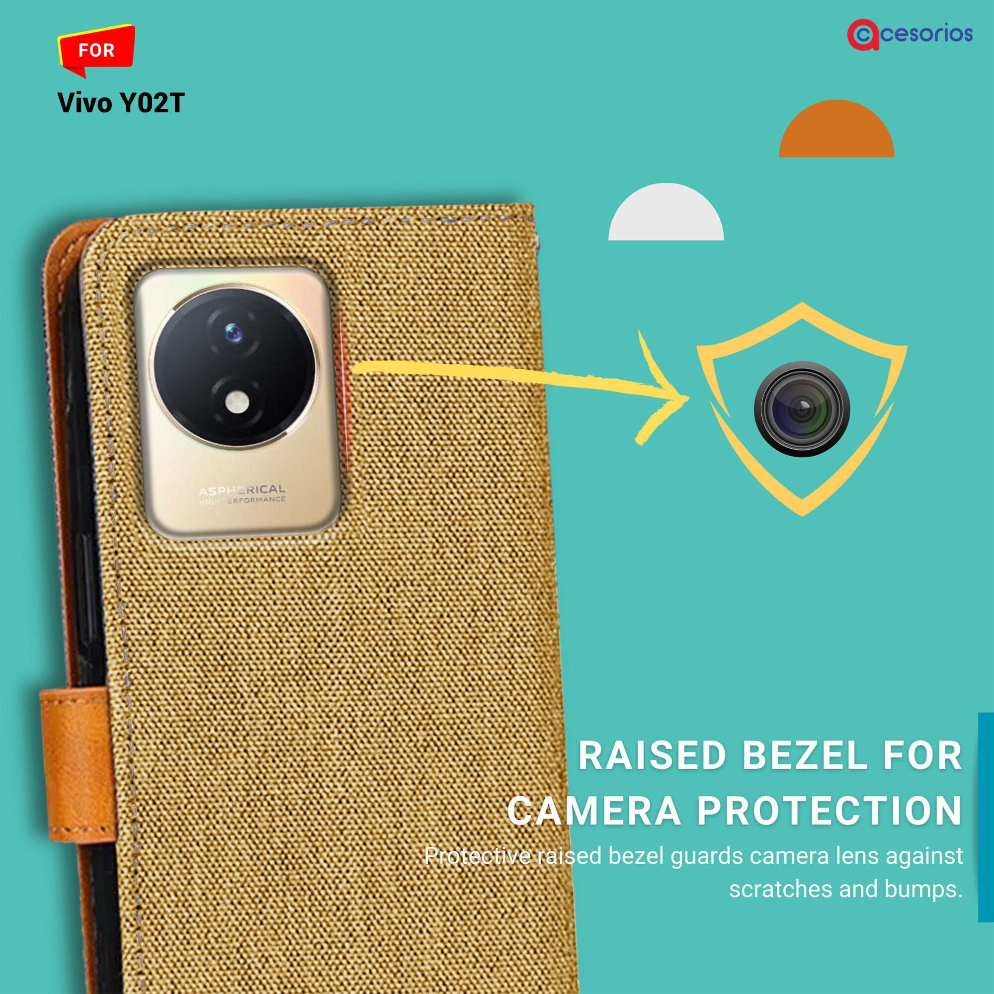 Accesorios Vivo Y02T denim flip cover – Light Brown – Image 2 #color_light brown