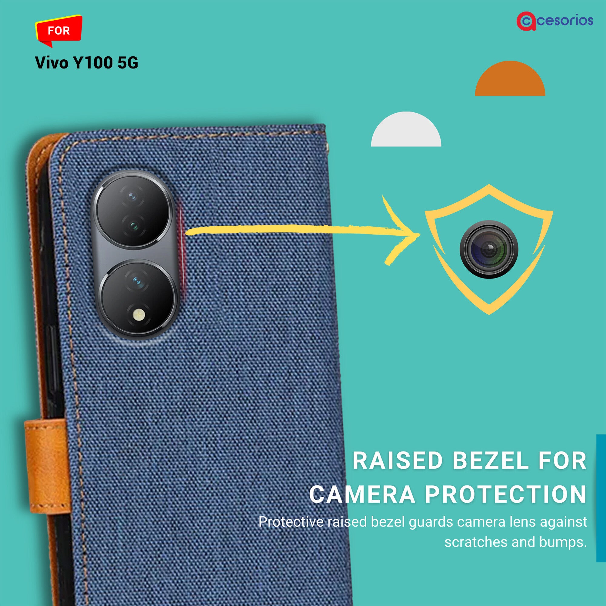 Accesorios Vivo Y100 5G denim flip cover – Blue – Image 2 #color_blue
