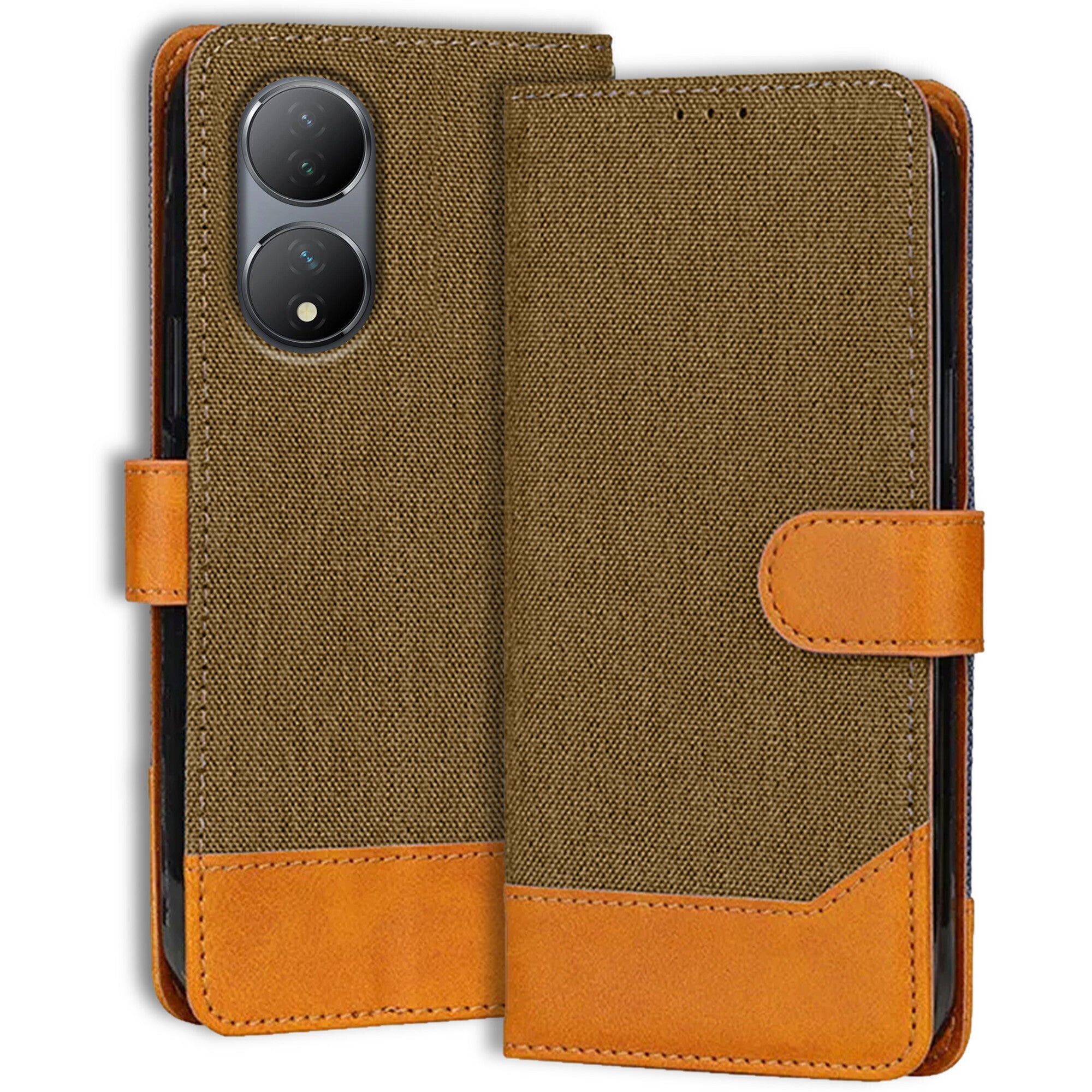 Accesorios Vivo Y100 5G denim flip cover – Dark Brown – Image 1 #color_dark brown