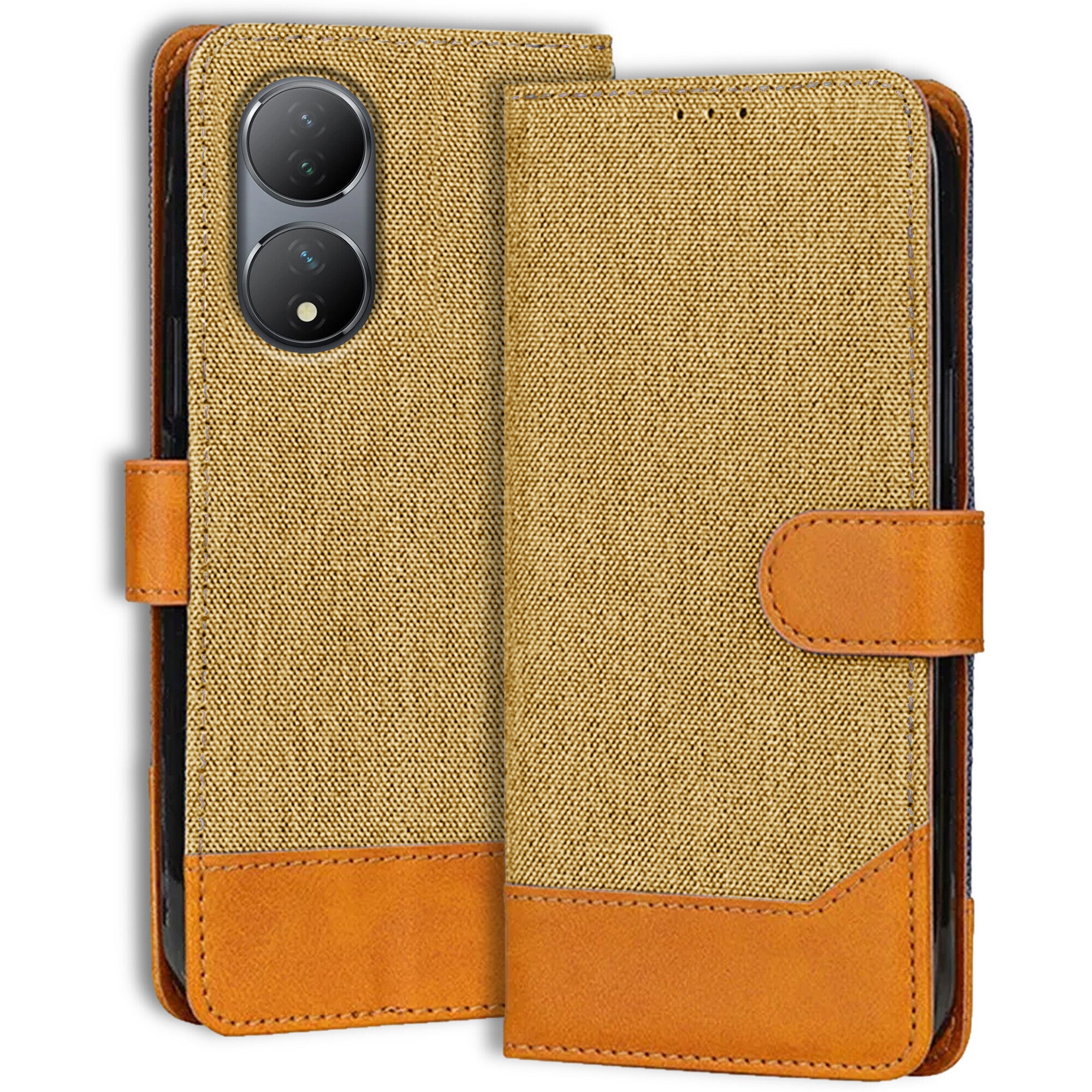 Accesorios Vivo Y100 5G denim flip cover – Light Brown – Image 1 #color_light brown