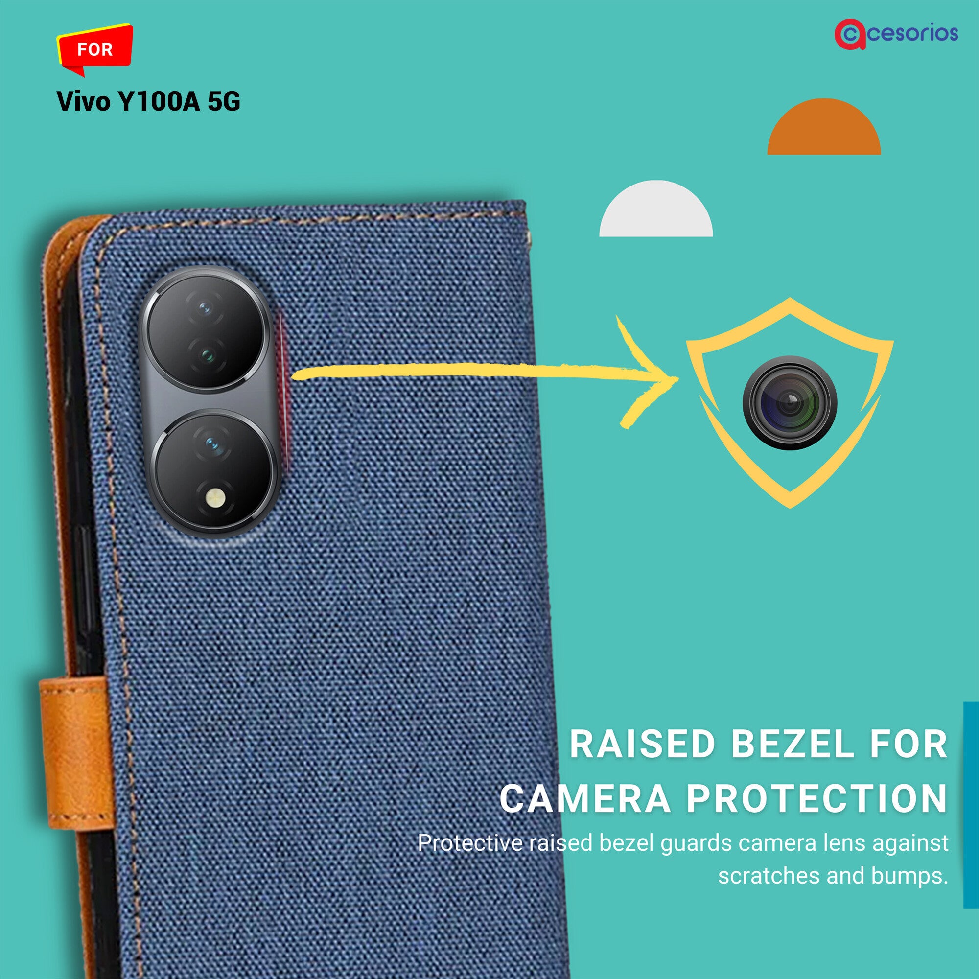 Accesorios Vivo Y100A 5G denim flip cover – Blue – Image 2 #color_blue