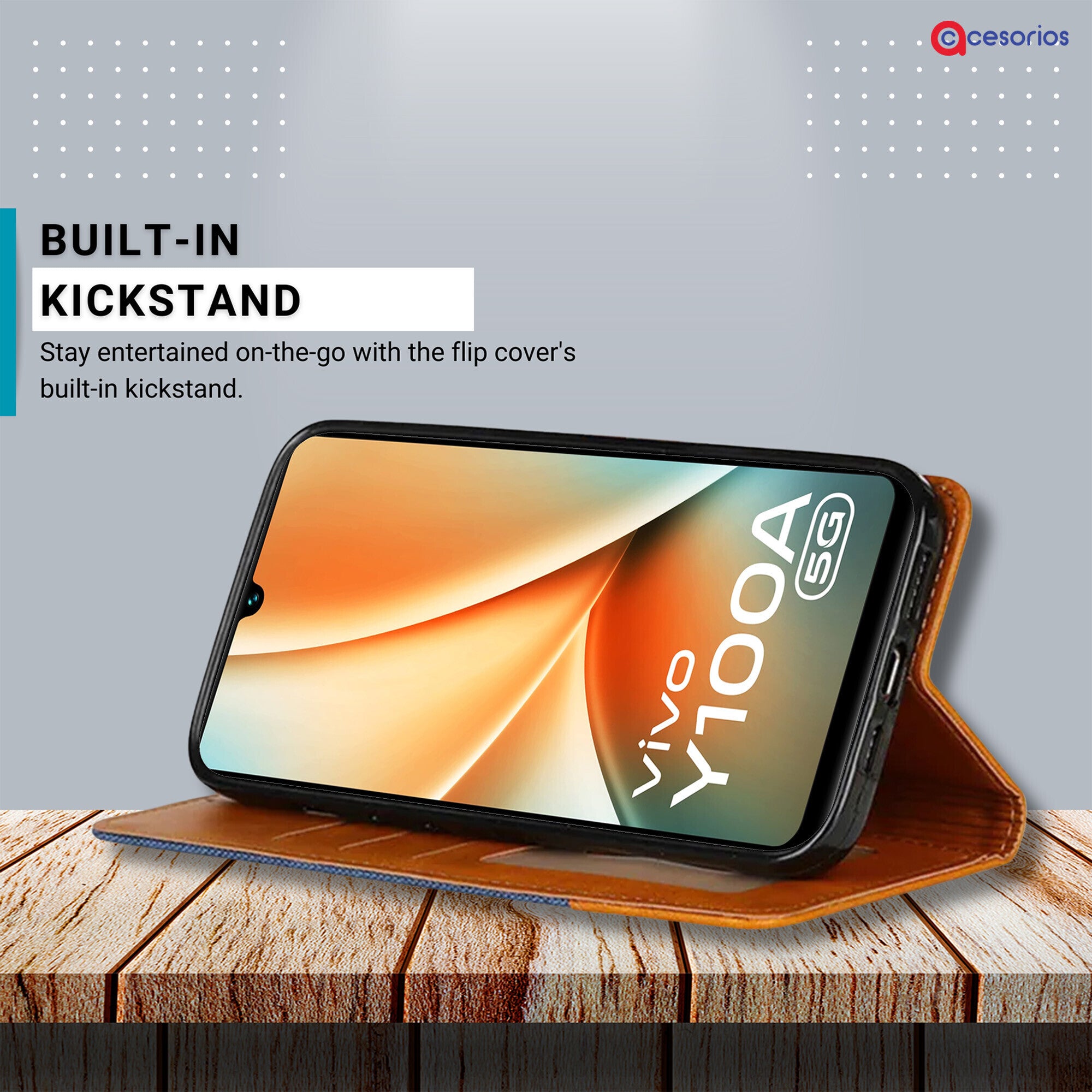 Accesorios Vivo Y100A 5G denim flip cover – Blue – Image 4 #color_blue