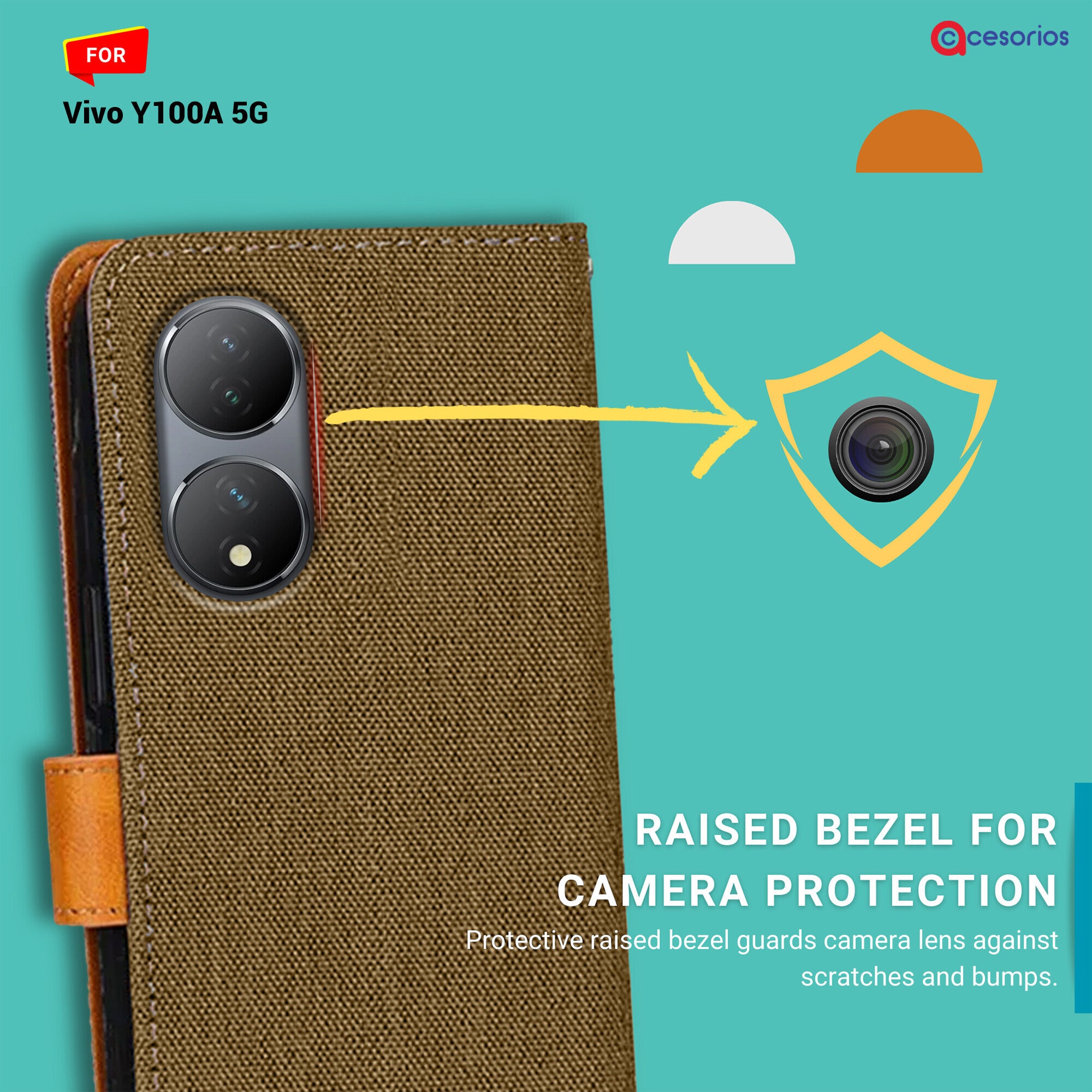 Accesorios Vivo Y100A 5G denim flip cover – Dark Brown – Image 2 #color_dark brown