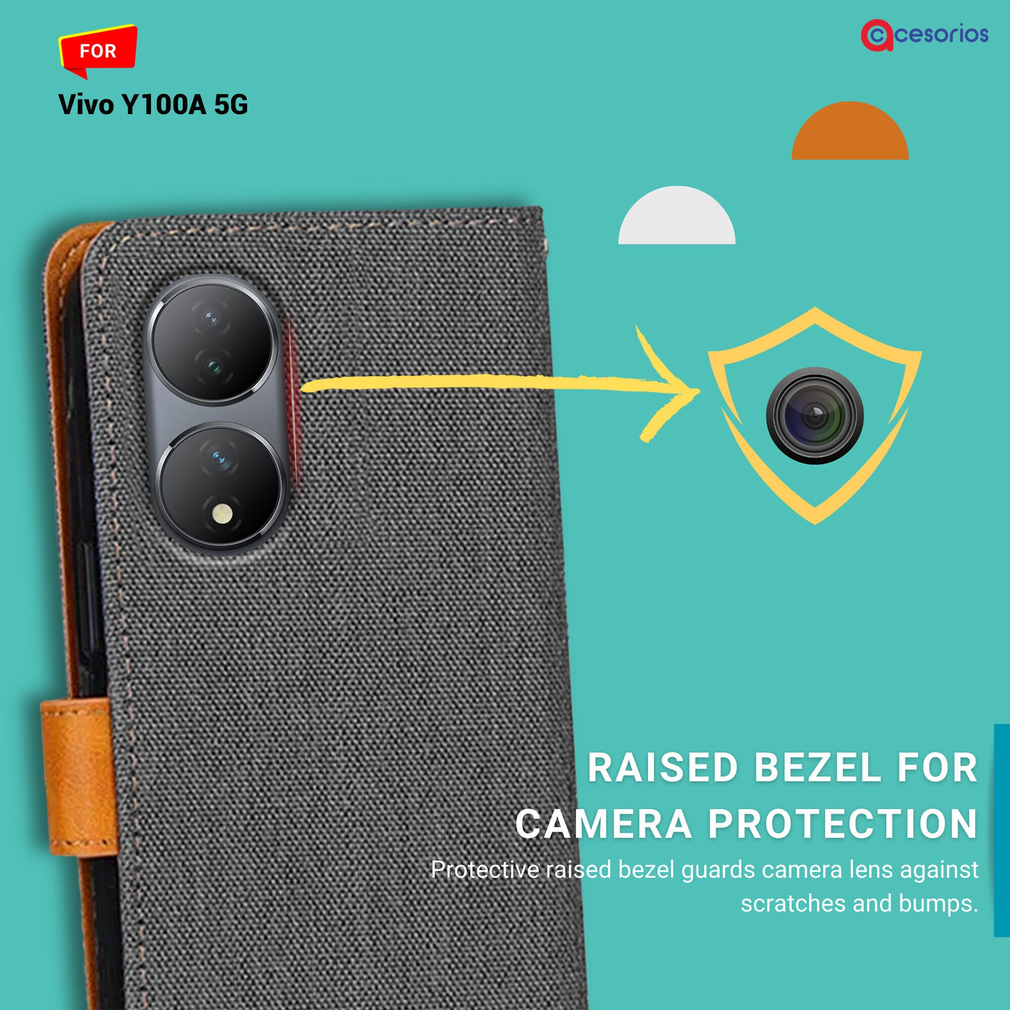 Accesorios Vivo Y100A 5G denim flip cover – Grey – Image 2 #color_grey