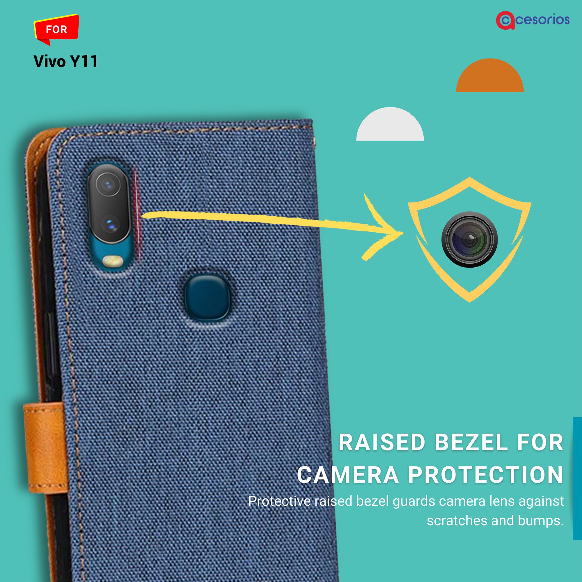 Accesorios Vivo Y11 denim flip cover – Blue – Image 2 #color_blue