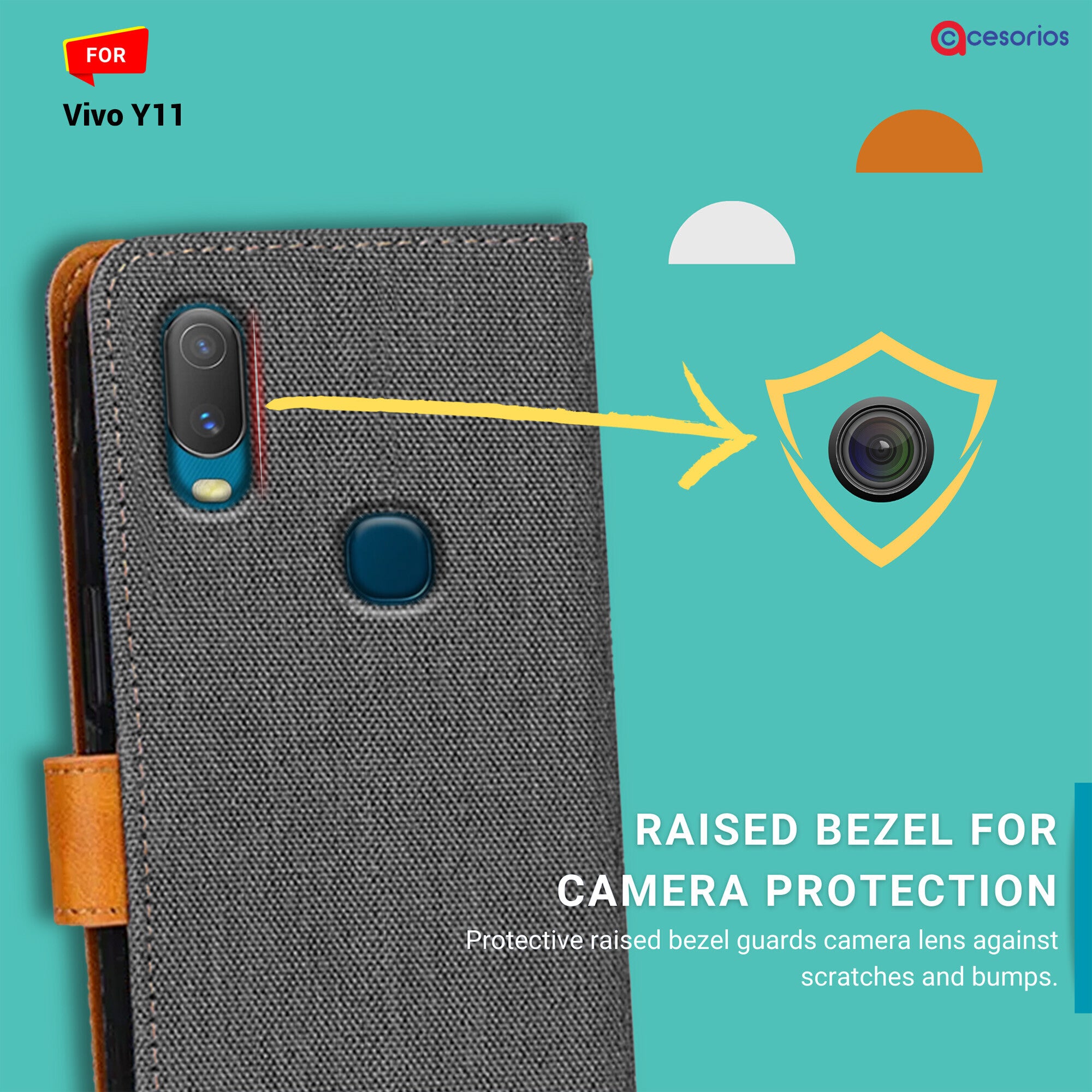 Accesorios Vivo Y11 denim flip cover – Grey – Image 2 #color_grey